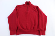 Polo Ralph Lauren Embroidered Logo Red Quarter Zip Sweater - Sweater - Thrifted Threads