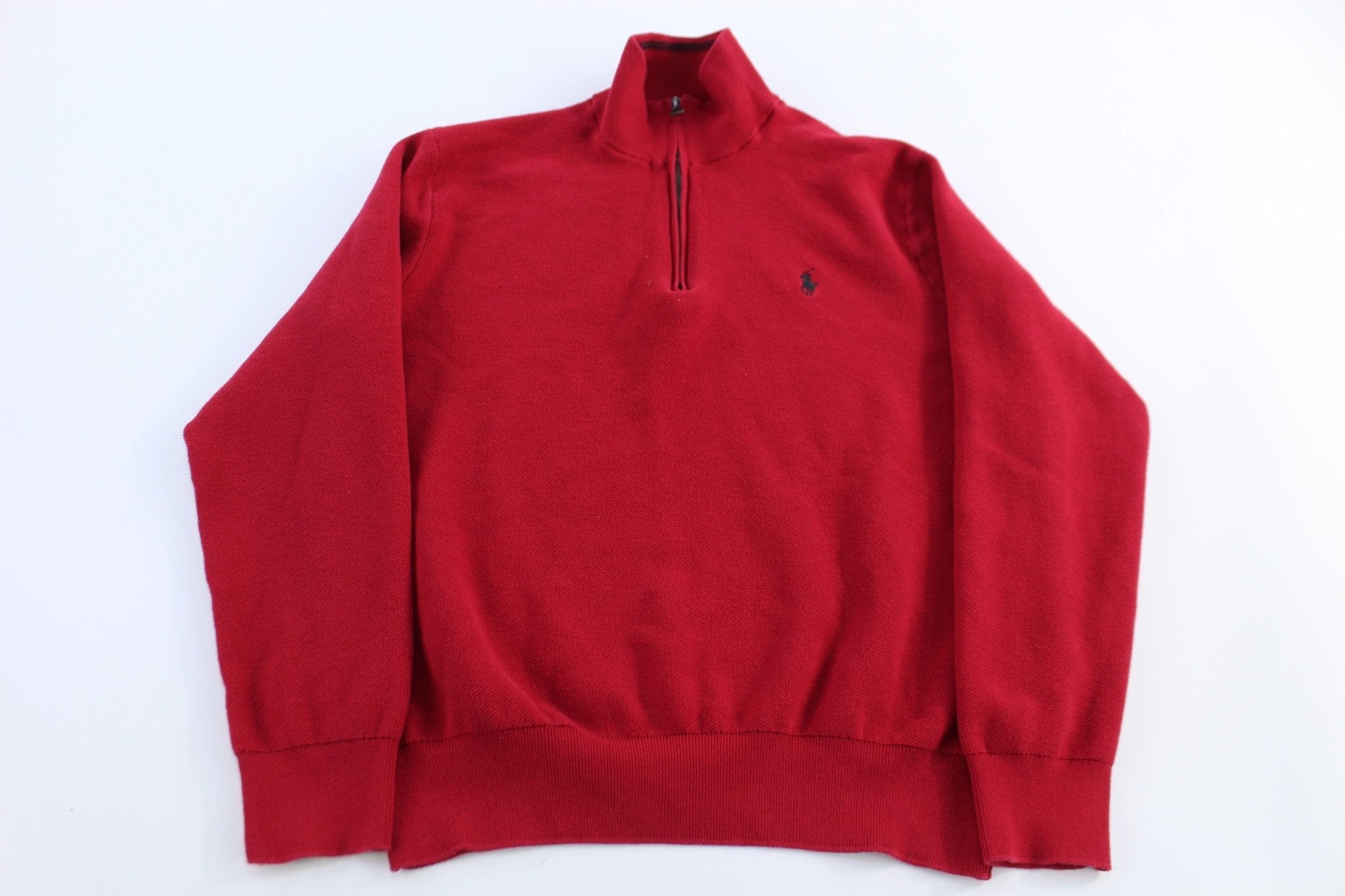 Polo Ralph Lauren Embroidered Logo Red Quarter Zip Sweater - Sweater - Thrifted Threads