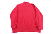 Polo Ralph Lauren Embroidered Logo Red Quarter Zip Sweater - Sweater - Thrifted Threads