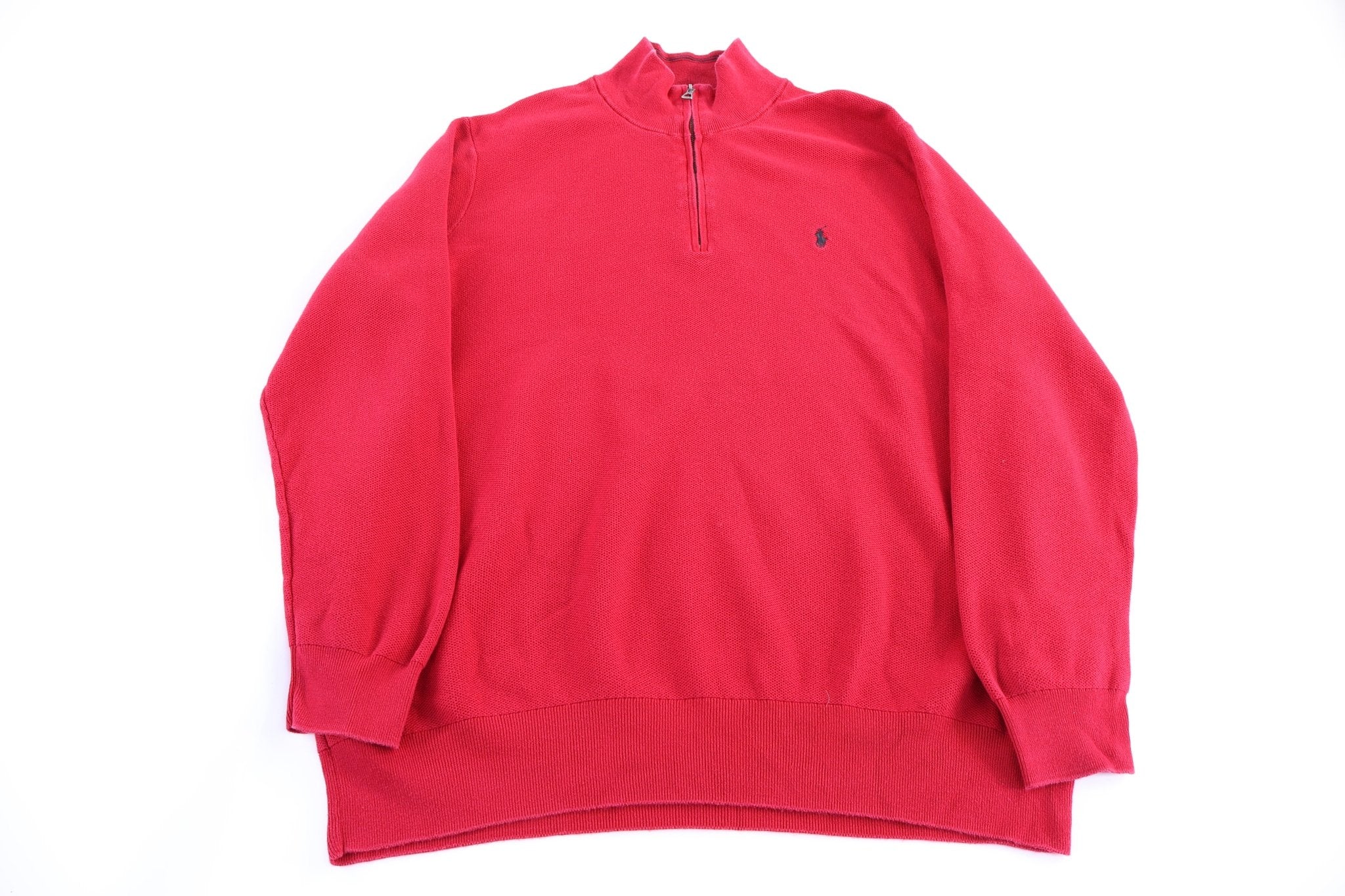 Polo Ralph Lauren Embroidered Logo Red Quarter Zip Sweater - Sweater - Thrifted Threads