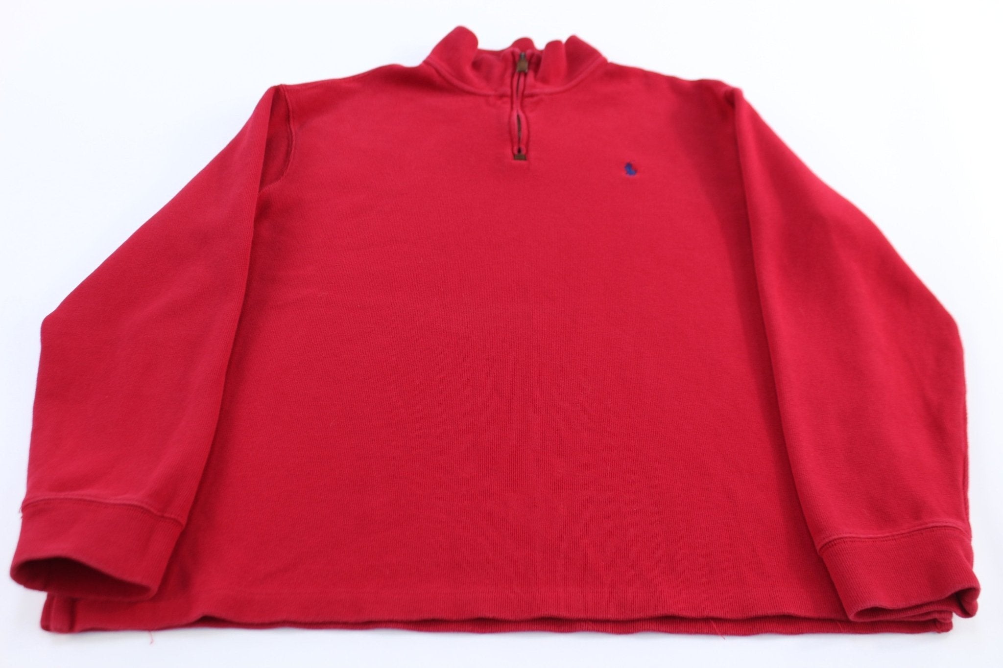 Polo Ralph Lauren Embroidered Logo Red Quarter Zip Sweater - Sweater - Thrifted Threads