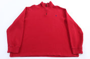 Polo Ralph Lauren Embroidered Logo Red Quarter Zip Sweater - Sweater - Thrifted Threads
