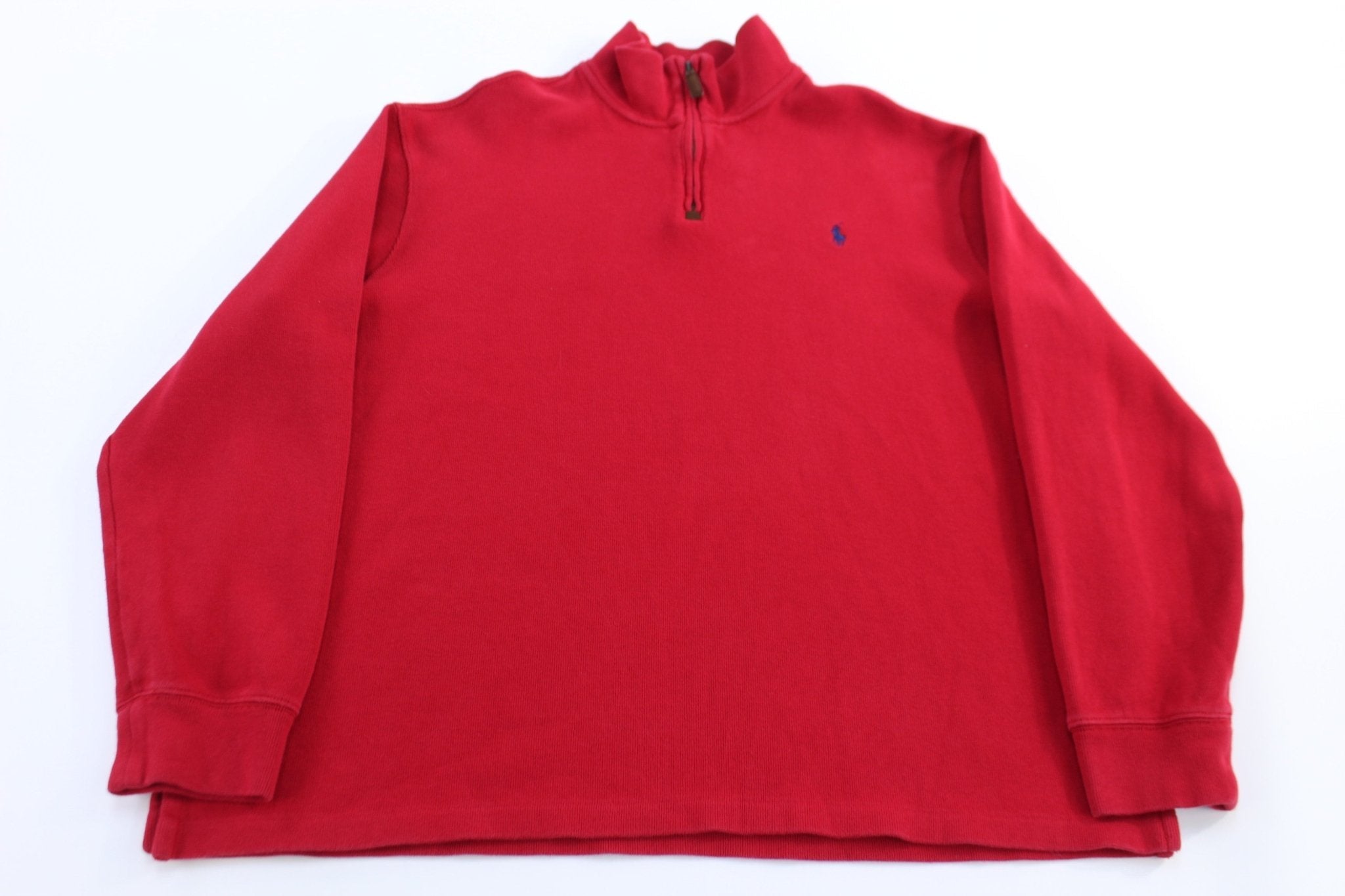 Polo Ralph Lauren Embroidered Logo Red Quarter Zip Sweater - Sweater - Thrifted Threads