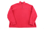 Polo Ralph Lauren Embroidered Logo Red Quarter Zip Sweater - Sweater - Thrifted Threads