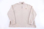 Polo Ralph Lauren Embroidered Logo Tan Embroidered Logo Quarter Zip Pullover - Sweater - Thrifted Threads