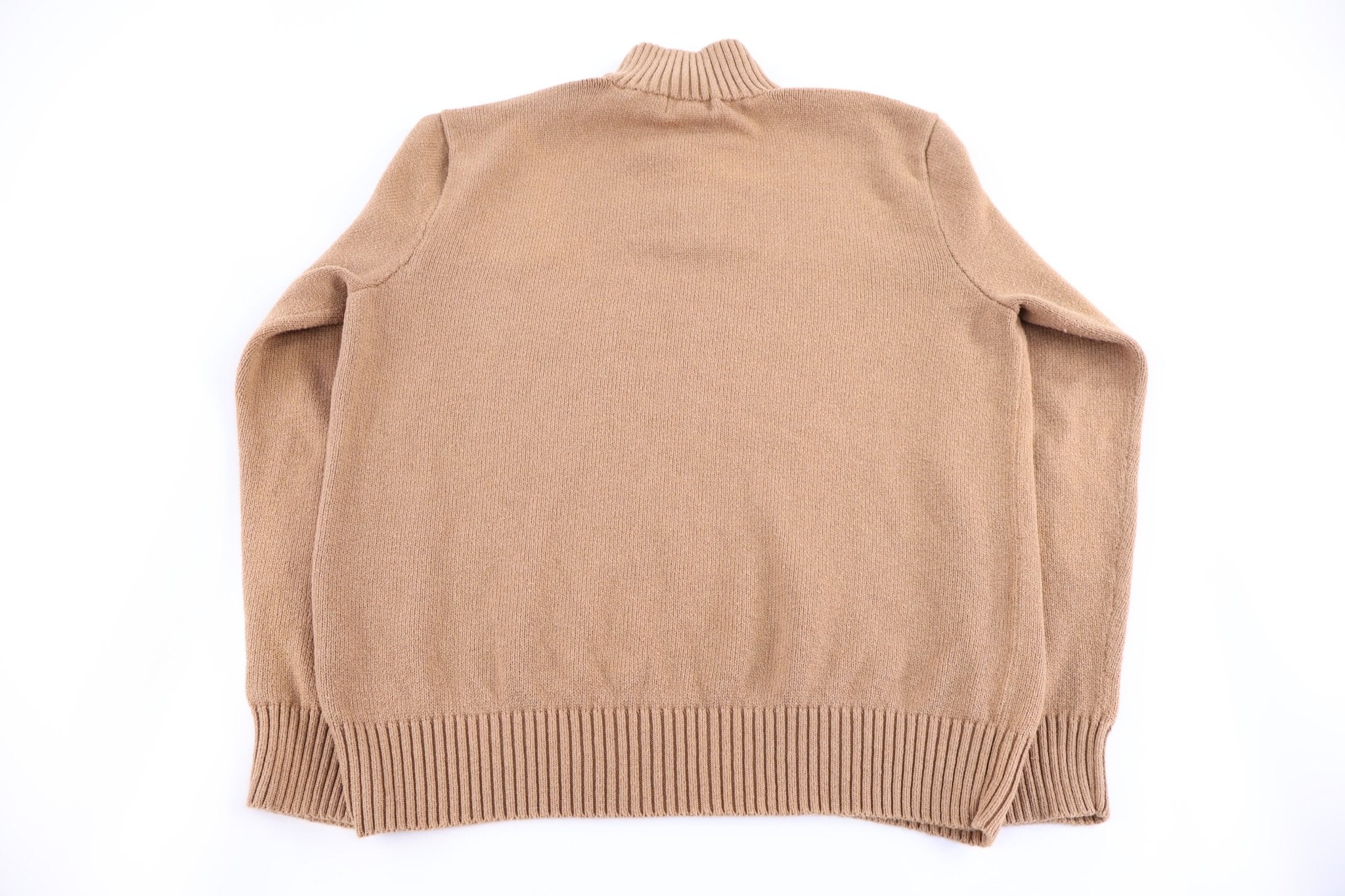 Polo Ralph Lauren Embroidered Logo Tan Henley Sweater - Sweater - Thrifted Threads