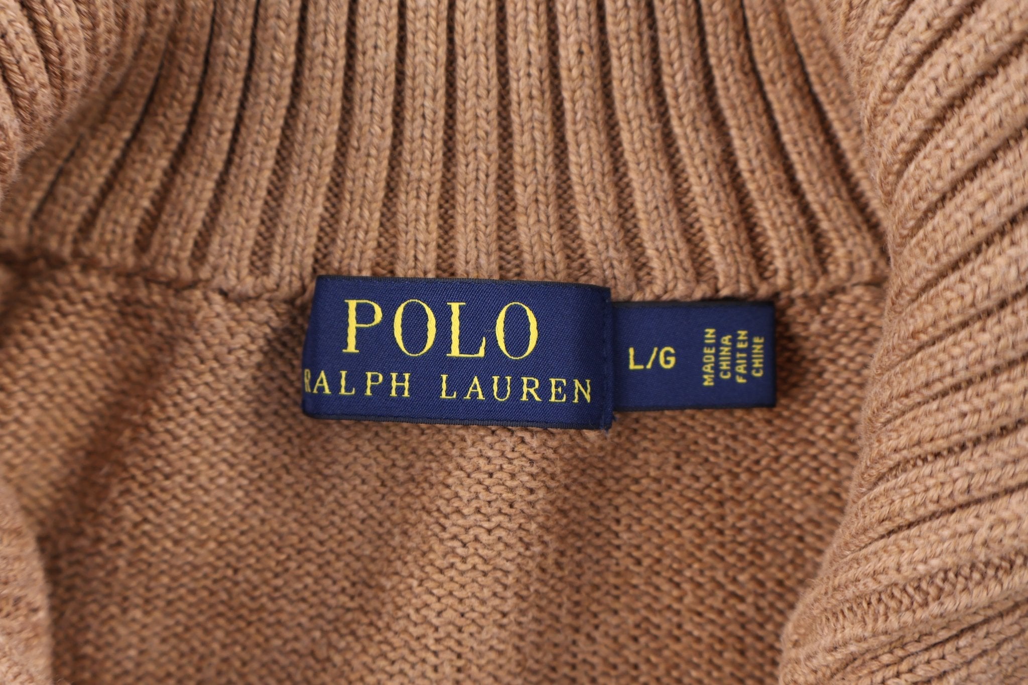 Polo Ralph Lauren Embroidered Logo Tan Henley Sweater - Sweater - Thrifted Threads
