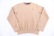 Polo Ralph Lauren Embroidered Logo Tan Pullover Sweater - Sweater - Thrifted Threads