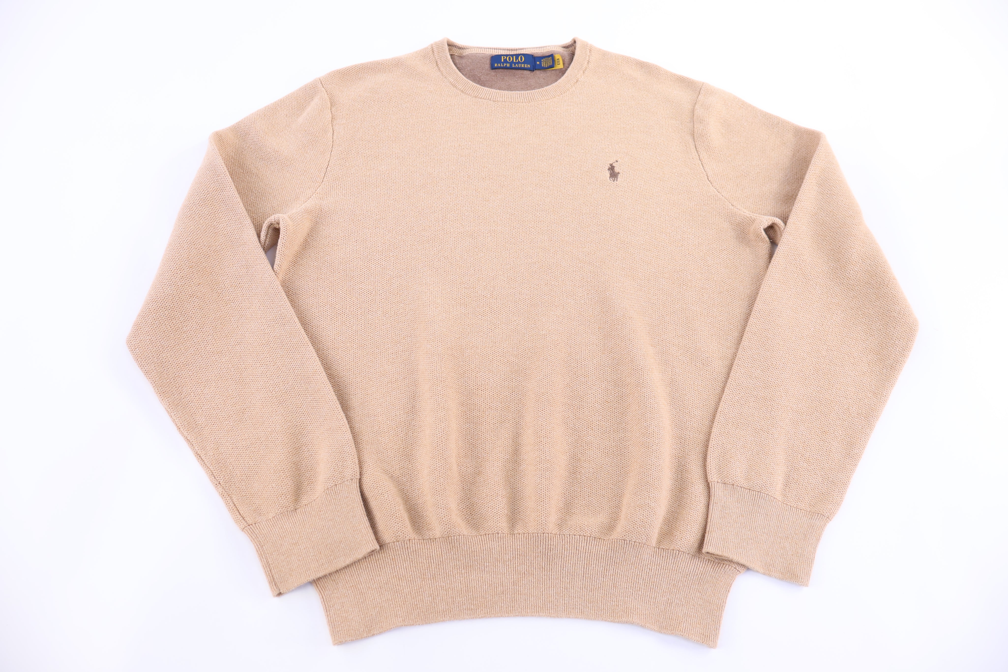 Polo Ralph Lauren Embroidered Logo Tan Pullover Sweater - Sweater - Thrifted Threads