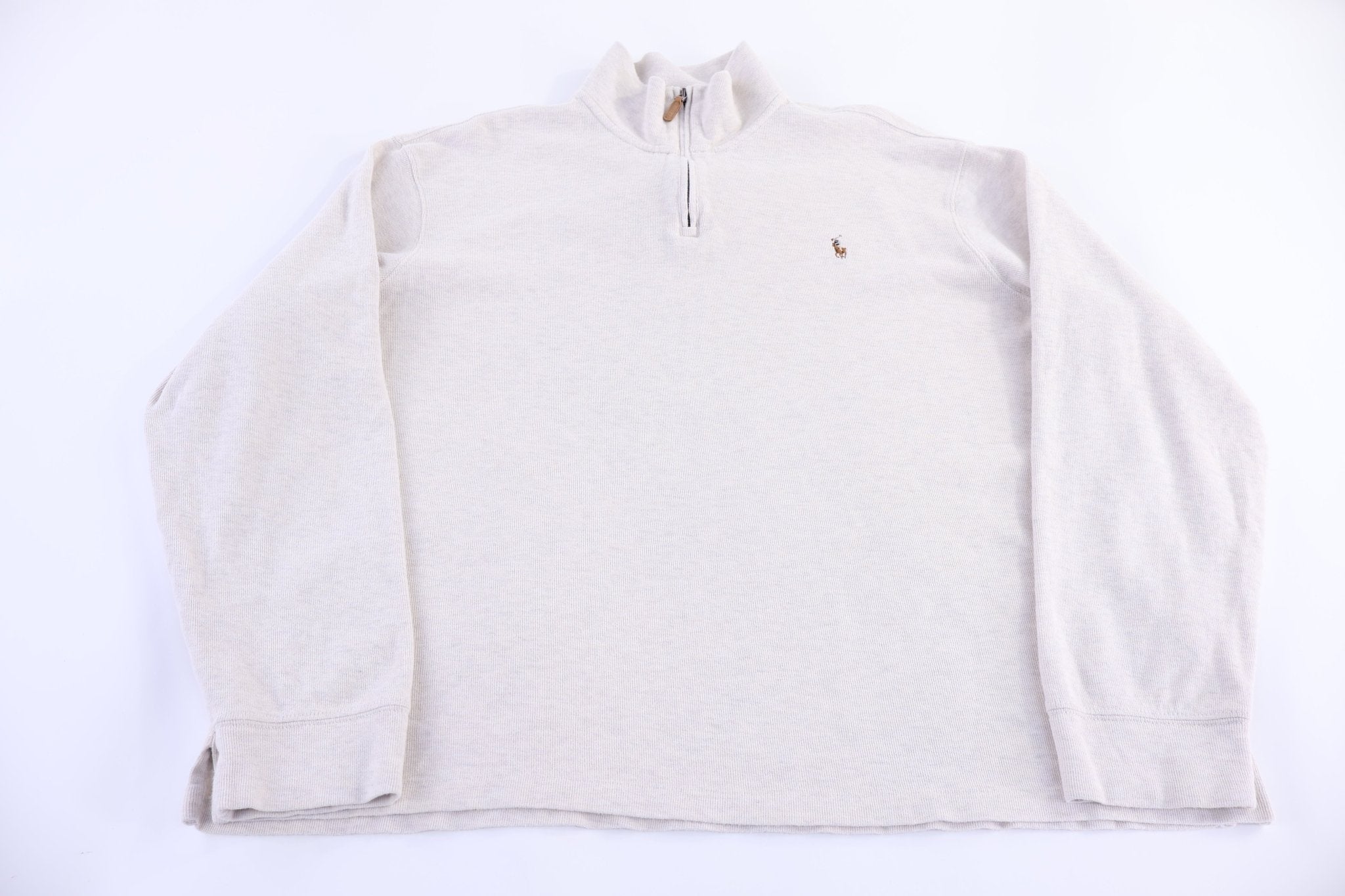 Polo Ralph Lauren Embroidered Logo Tan Quarter Zip Sweater - Sweater - Thrifted Threads