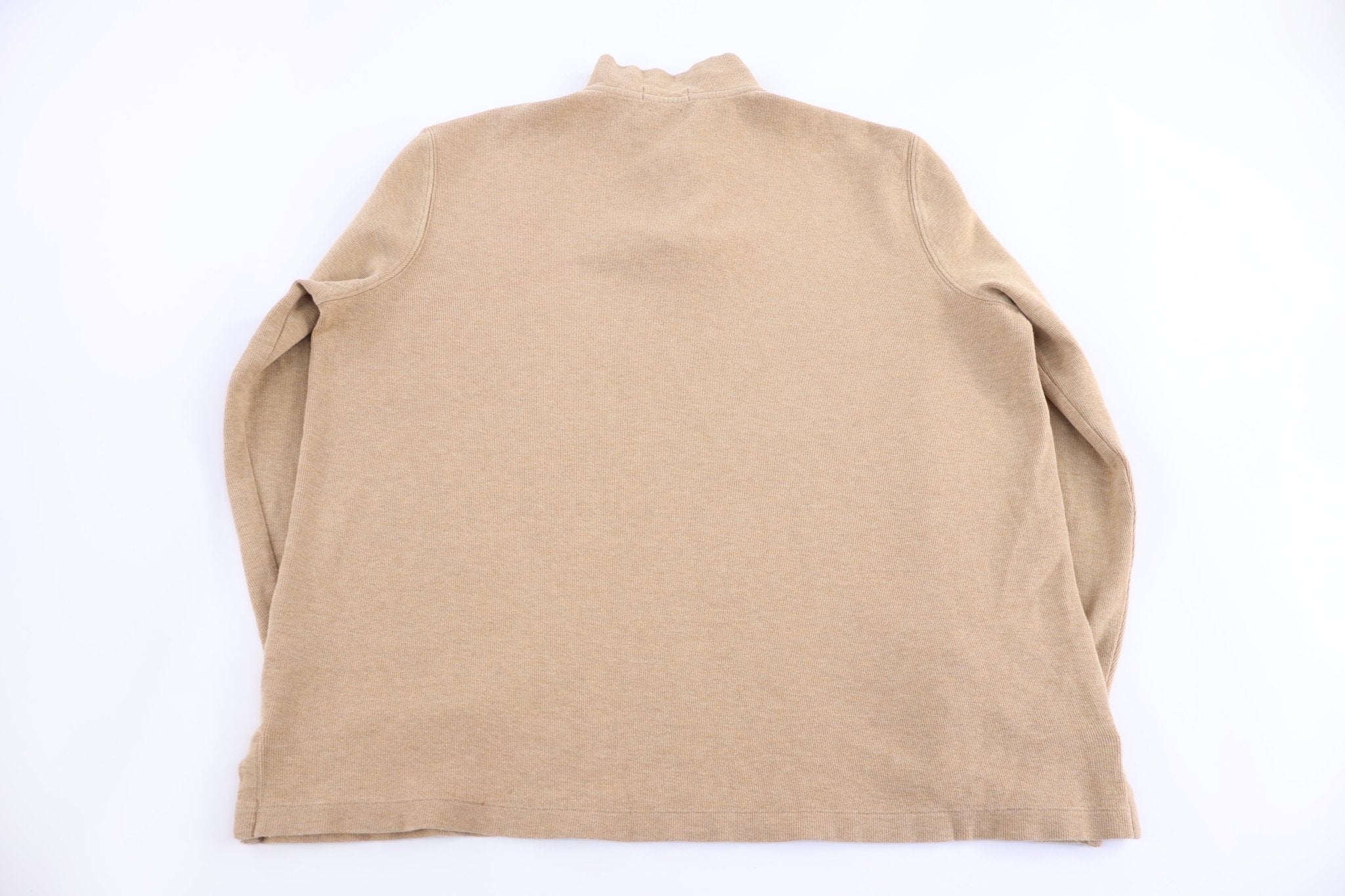 Polo Ralph Lauren Embroidered Logo Tan Quarter Zip Sweater - Sweater - Thrifted Threads