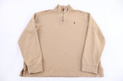 Polo Ralph Lauren Embroidered Logo Tan Quarter Zip Sweater - Sweater - Thrifted Threads