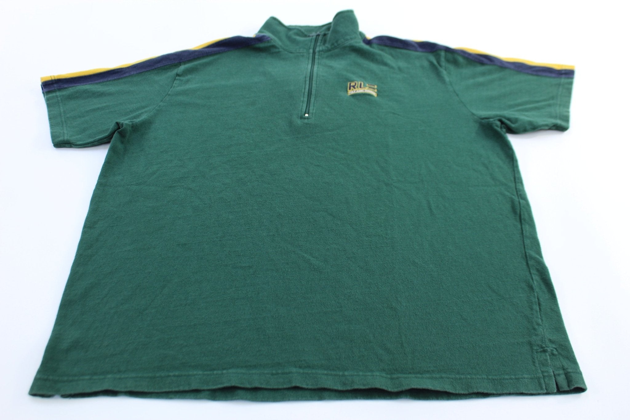 Ralph Lauren Polo Jeans Company Blue, Green, & Yellow Striped Pullover - ThriftedThreads.com
