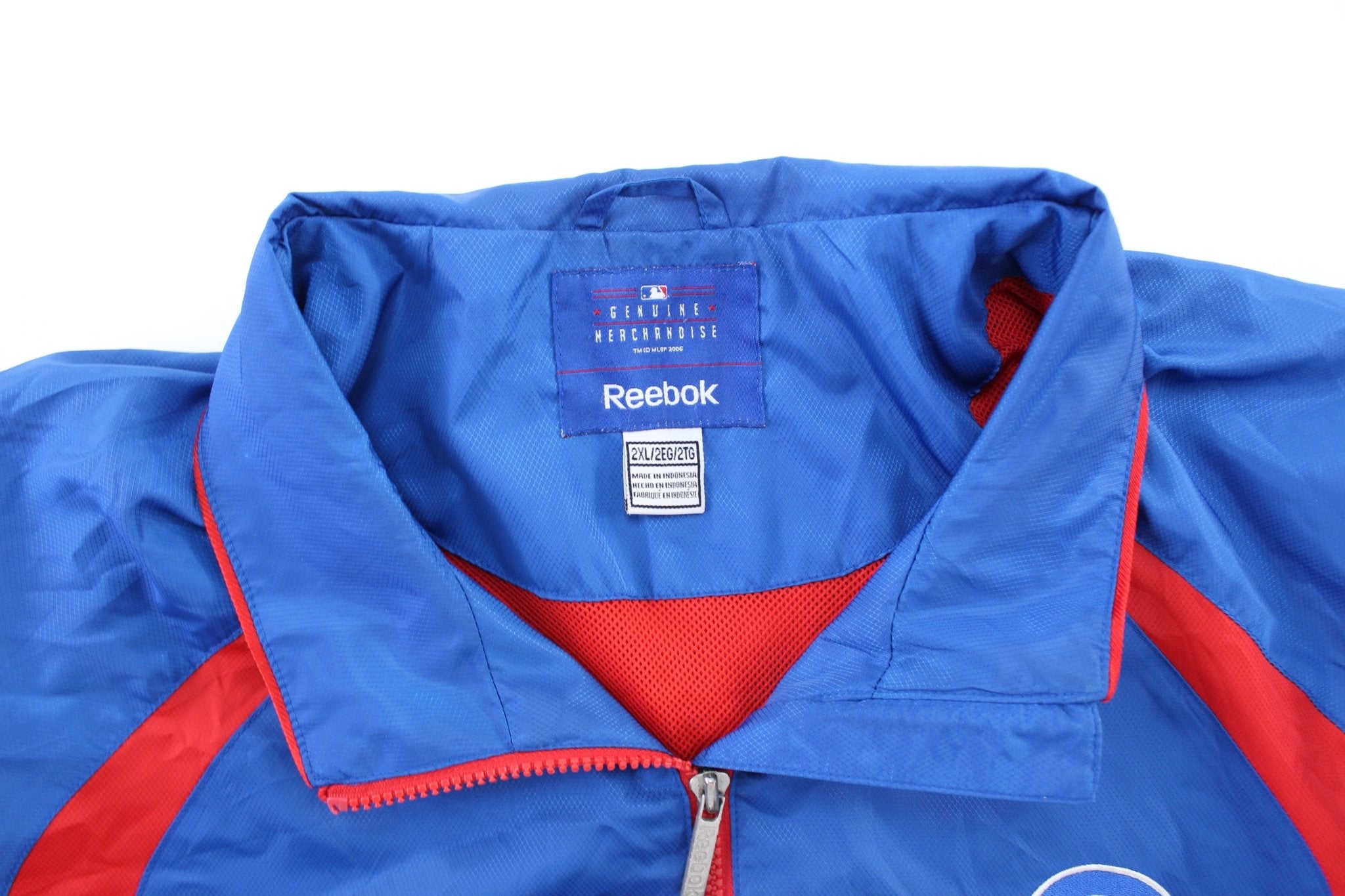 Reebok Embroidered Chicago Cubs Red & Blue Zip Up Jacket - ThriftedThreads.com