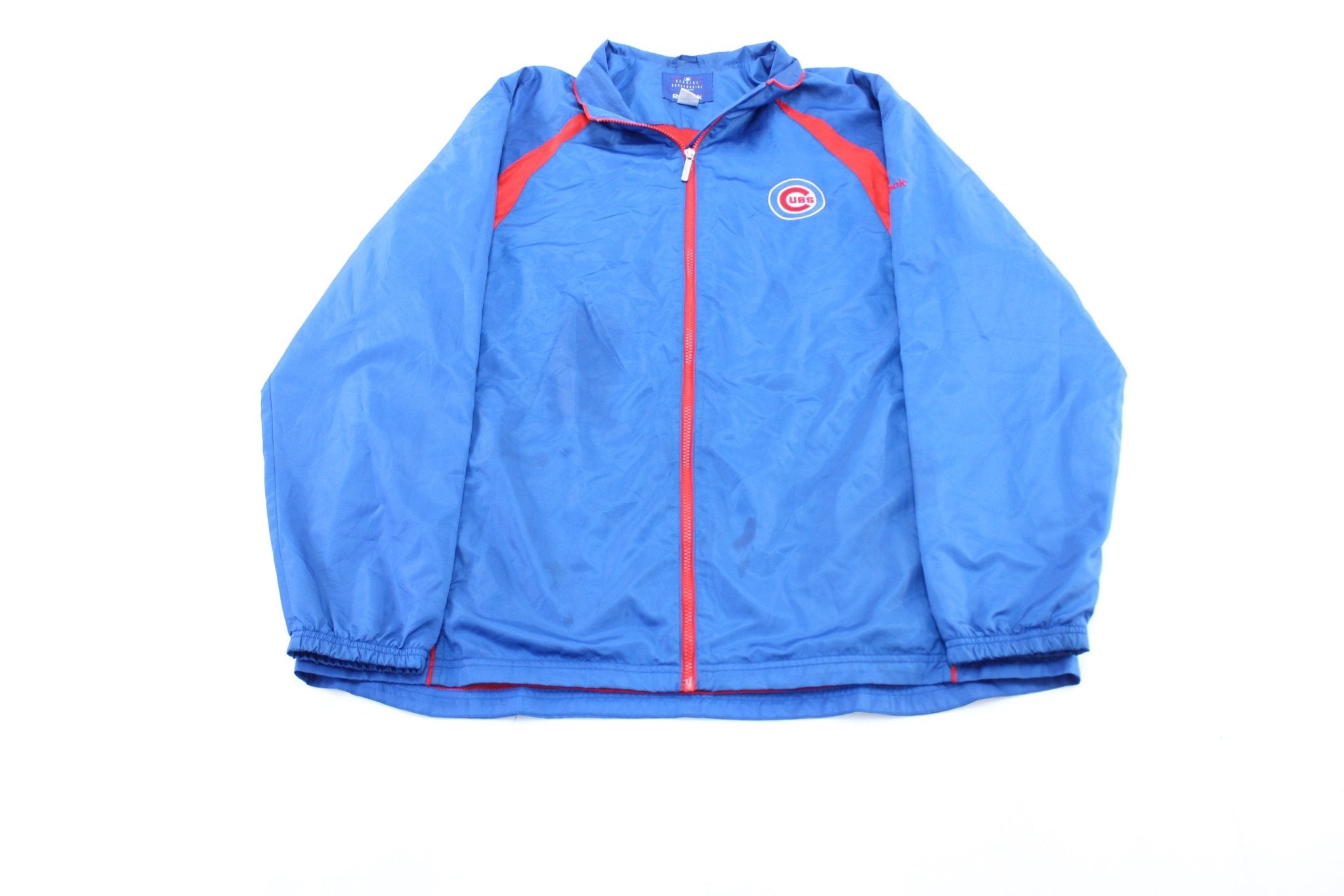 Reebok Embroidered Chicago Cubs Red & Blue Zip Up Jacket - ThriftedThreads.com