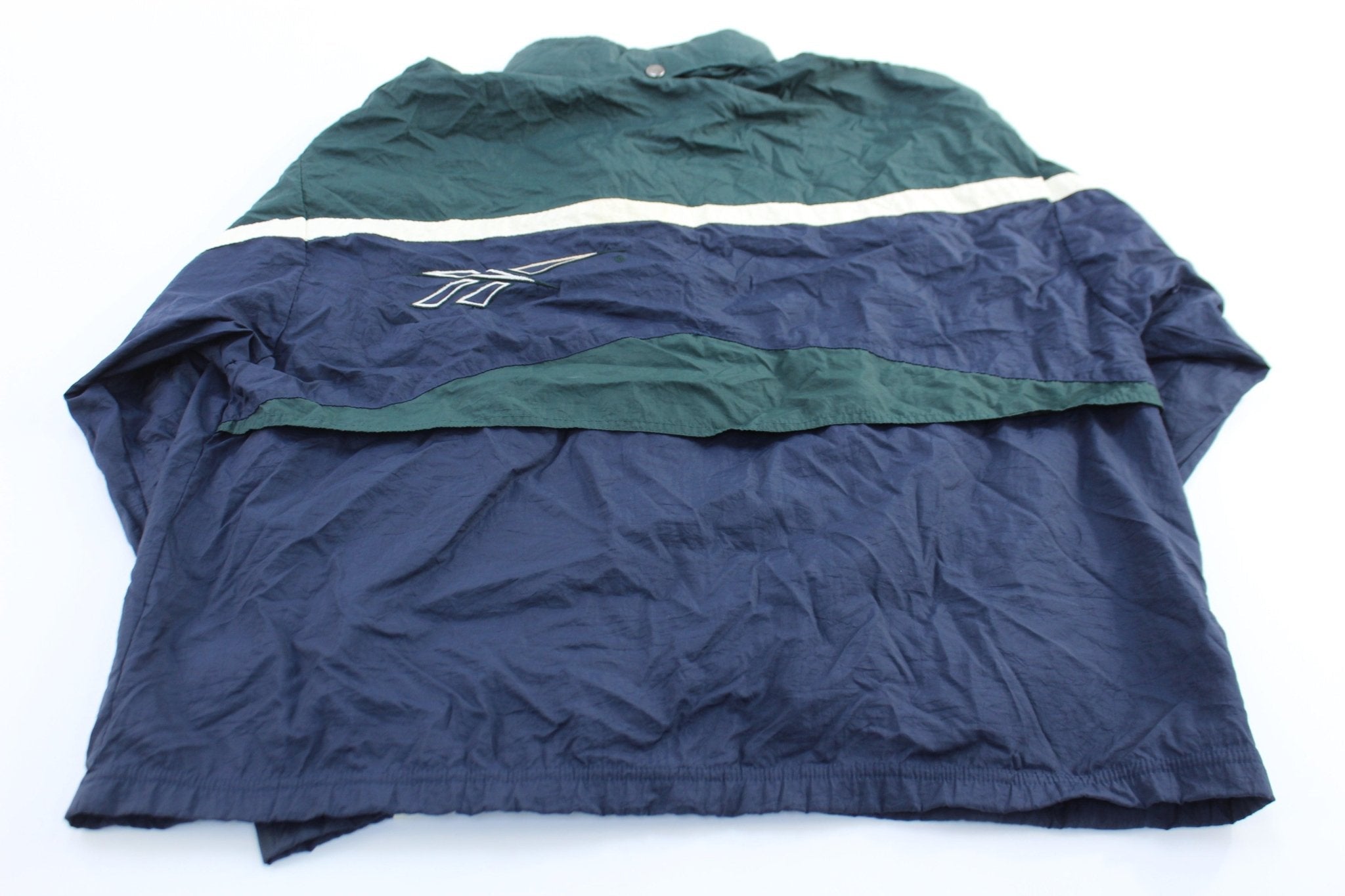 Reebok Embroidered Logo Blue, Green, & White Zip Up Jacket - Jackets - Thrifted Threads
