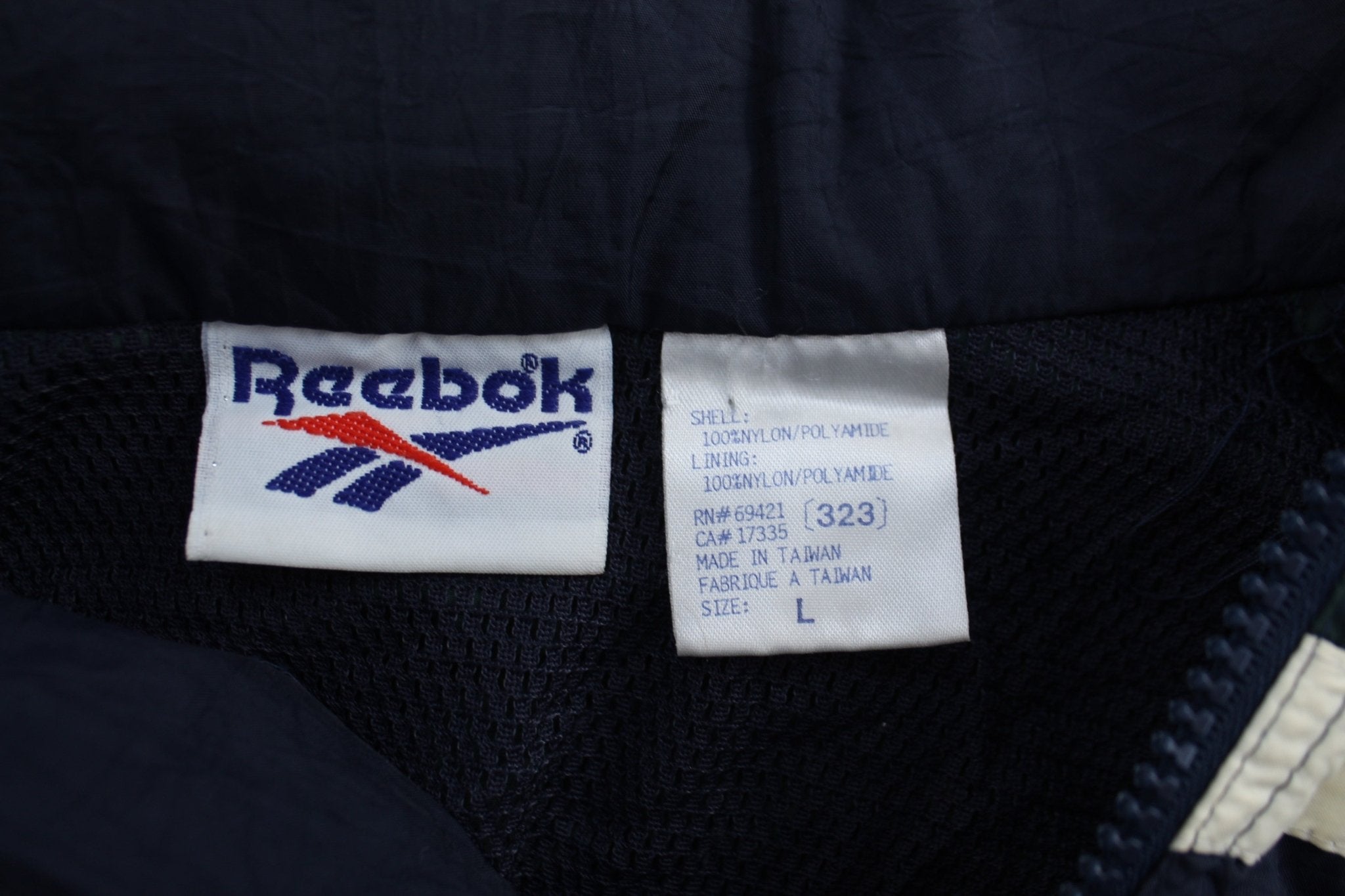 Reebok Embroidered Logo Blue, Green, & White Zip Up Jacket - Jackets - Thrifted Threads