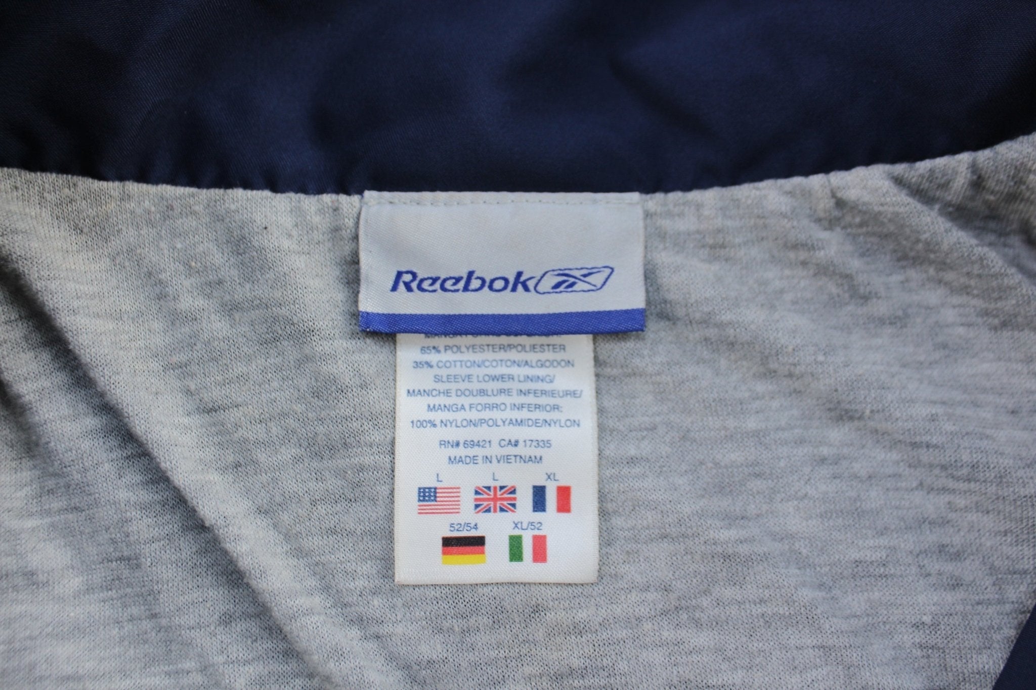 Reebok Embroidered Logo Blue & Grey Zip Up Jacket - Jackets - Thrifted Threads