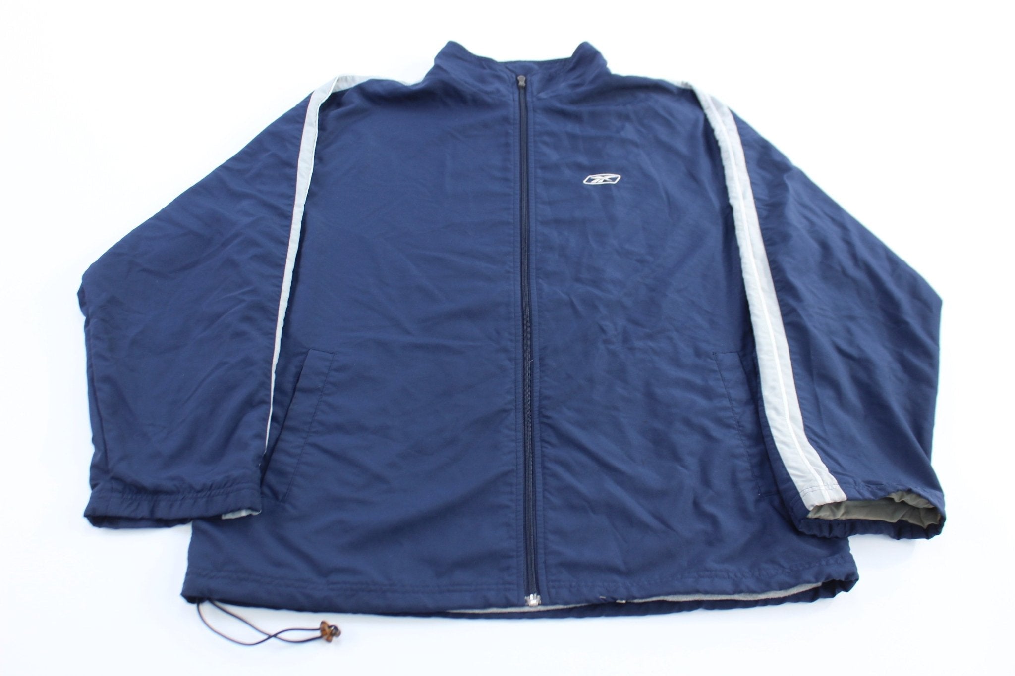 Reebok Embroidered Logo Blue & Grey Zip Up Jacket - Jackets - Thrifted Threads