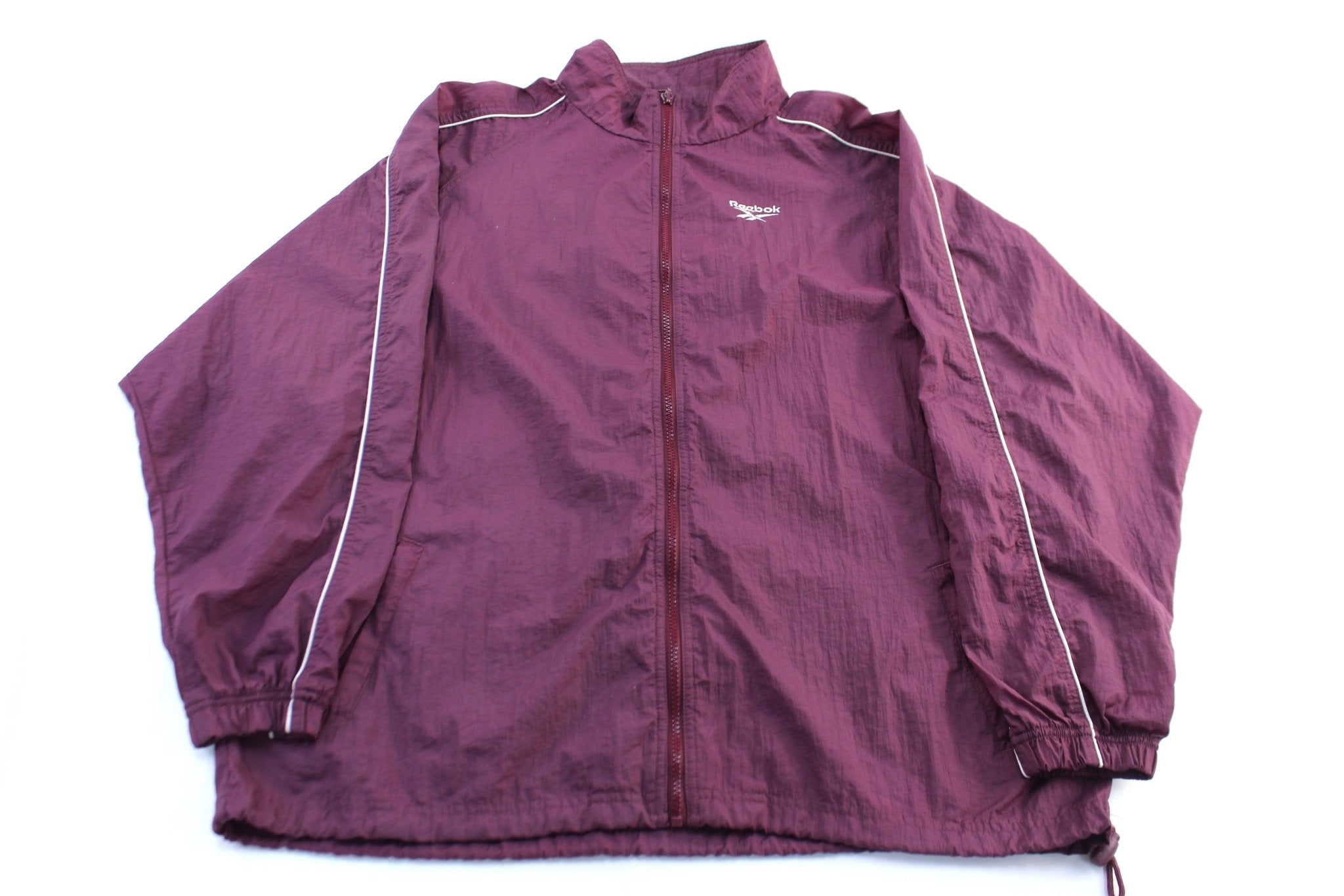 Reebok Embroidered Logo Maroon & White Zip Up Jacket - Jacket - Thrifted Threads