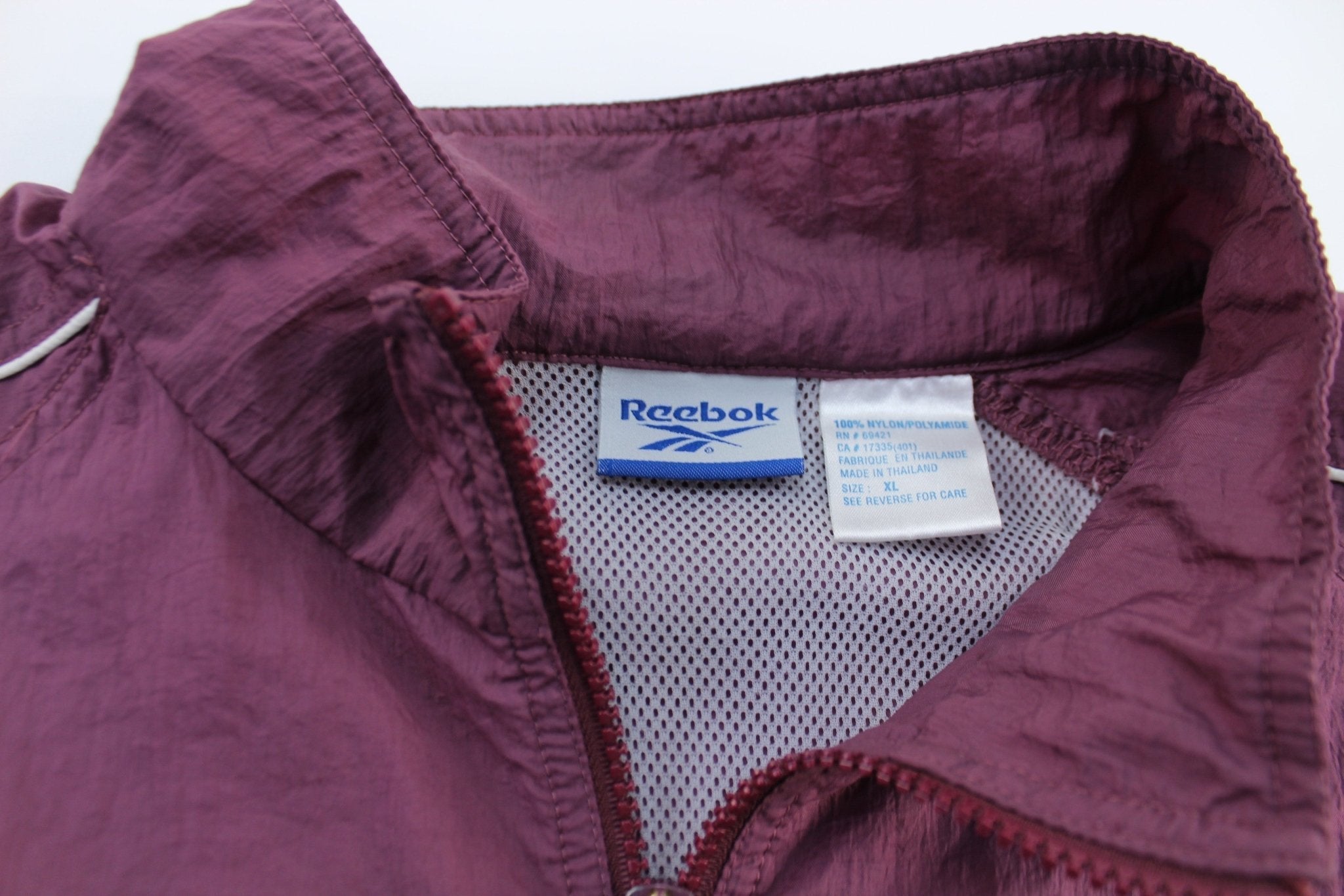 Reebok Embroidered Logo Maroon & White Zip Up Jacket - Jacket - Thrifted Threads