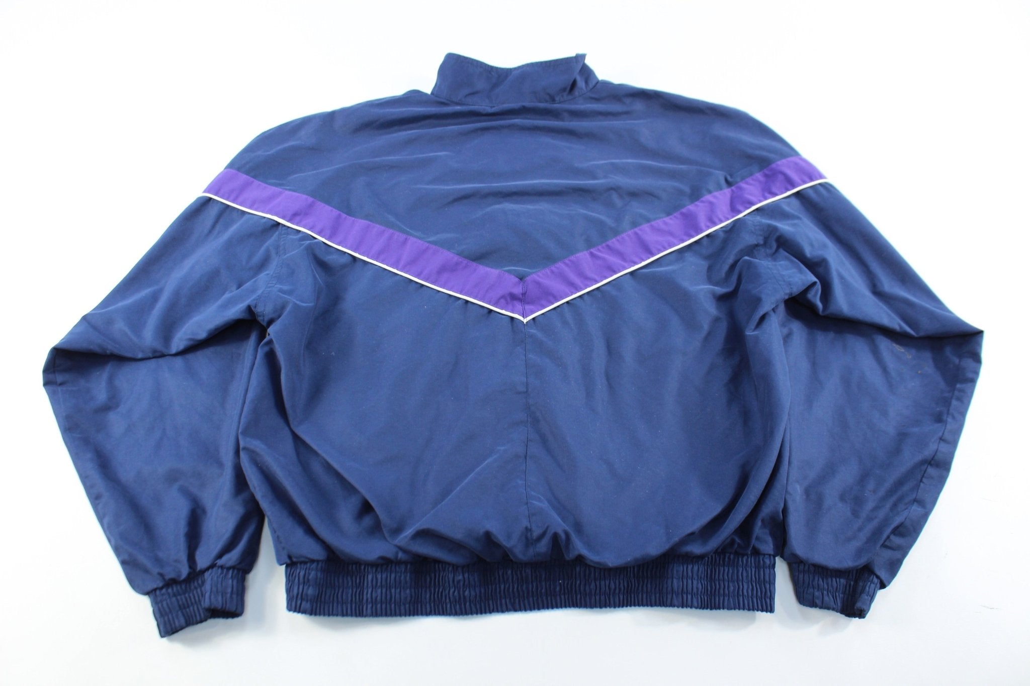 Reebok Embroidered Logo Navy Blue & Purple Zip Up Jacket - ThriftedThreads.com