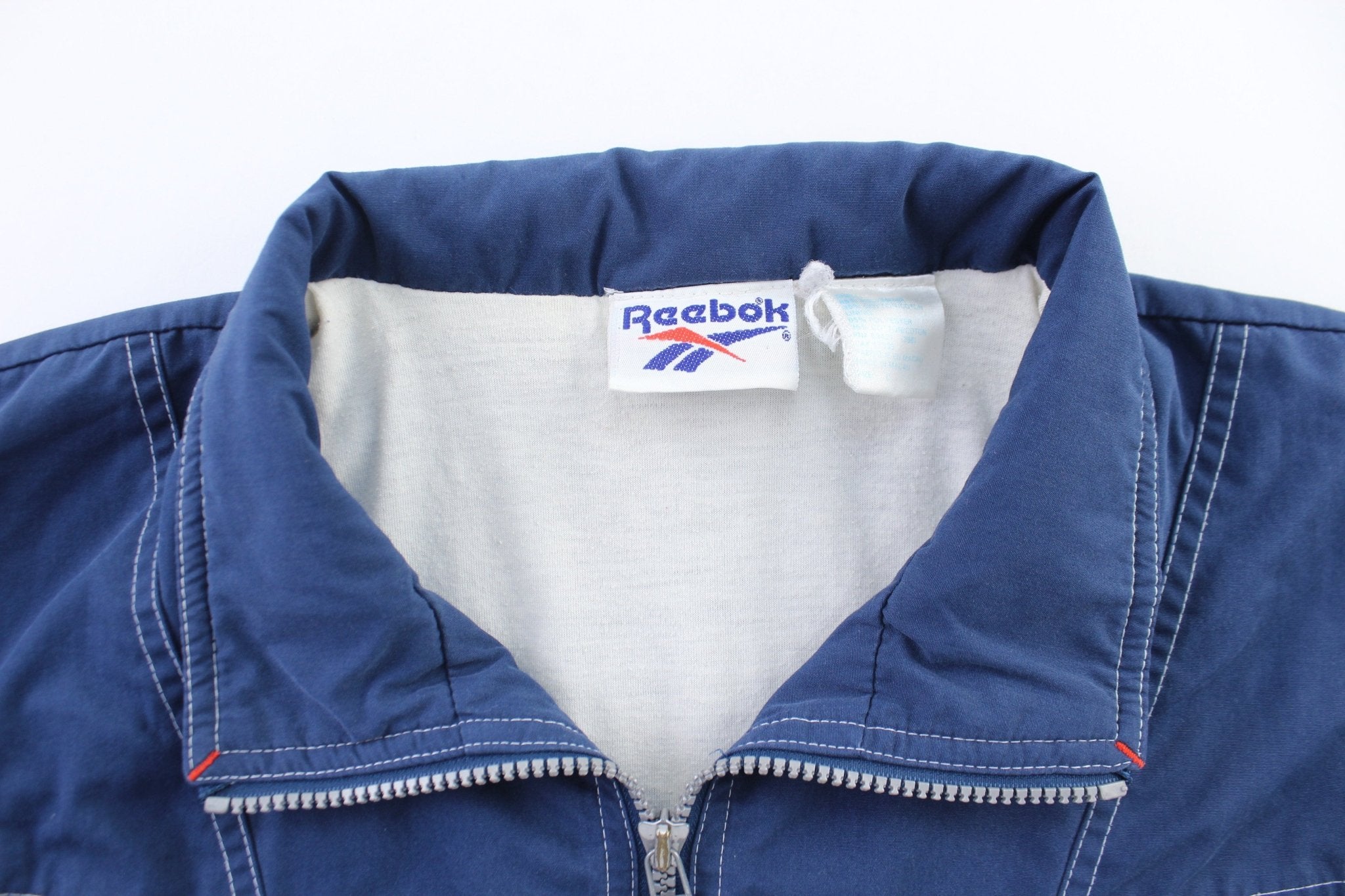 Reebok Embroidered Logo Navy Blue & White Zip Up Jacket - ThriftedThreads.com