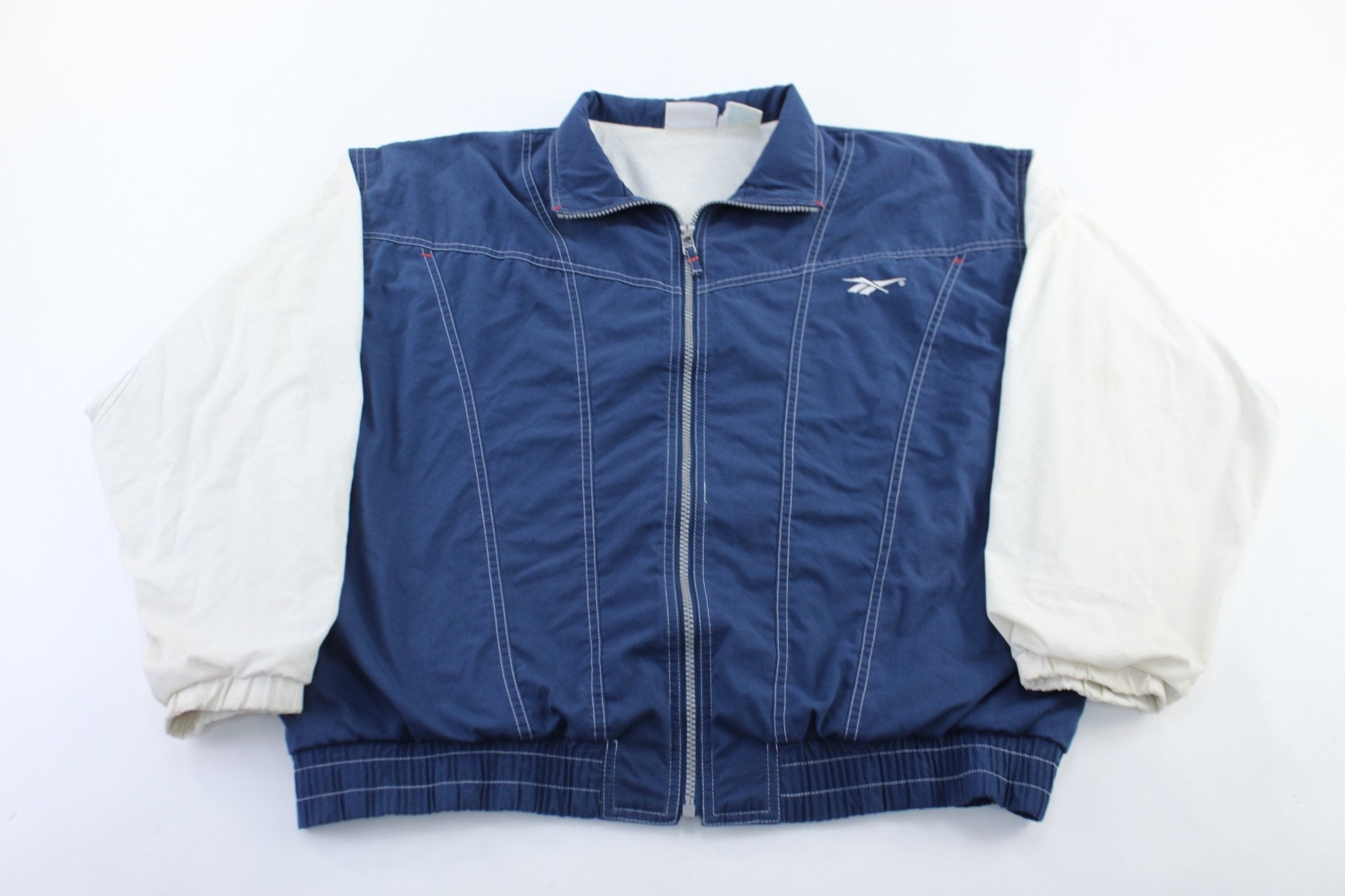 Reebok Embroidered Logo Navy Blue & White Zip Up Jacket - ThriftedThreads.com