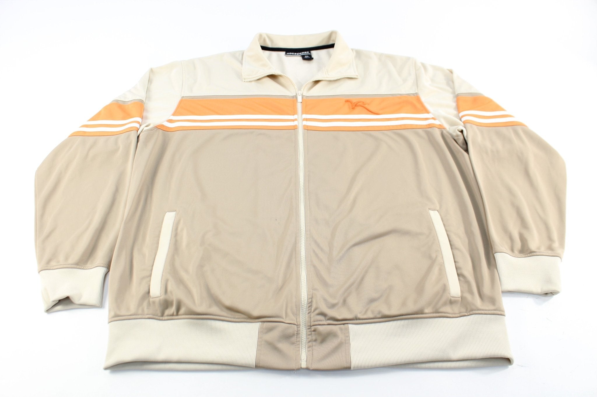 Rocawear Embroidered Logo Cream Zip Up Jacket - ThriftedThreads.com