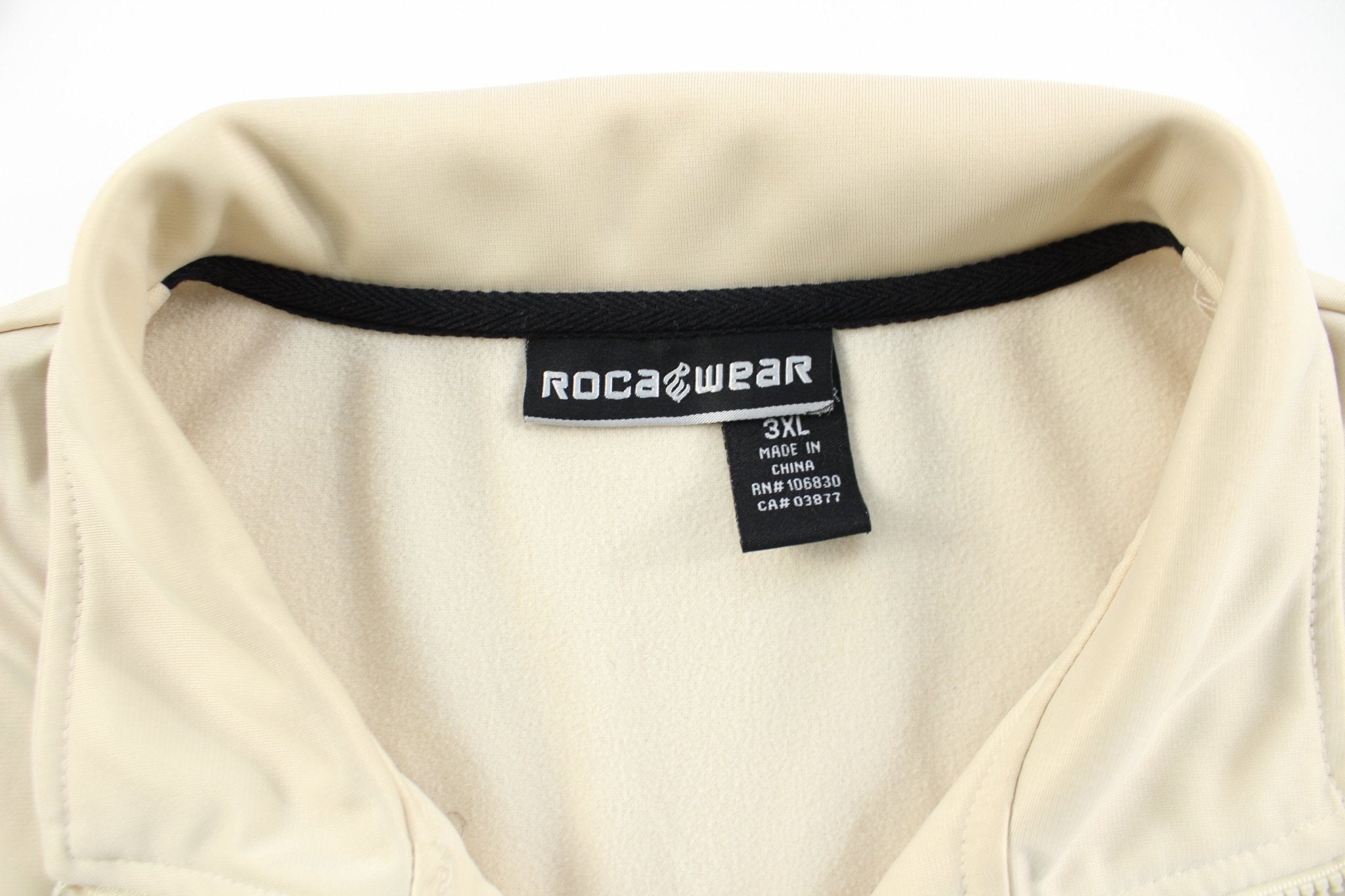 Rocawear Embroidered Logo Cream Zip Up Jacket - ThriftedThreads.com