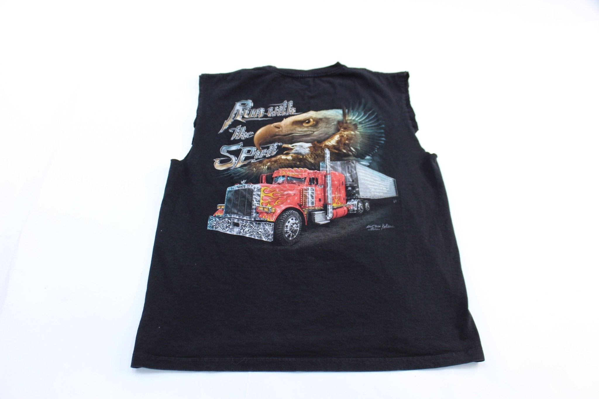 Run With The Spirit Trucker Graphic Tank Top - ThriftedThreads.com