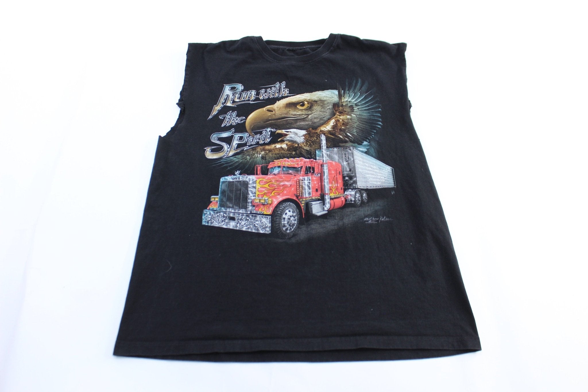 Run With The Spirit Trucker Graphic Tank Top - ThriftedThreads.com