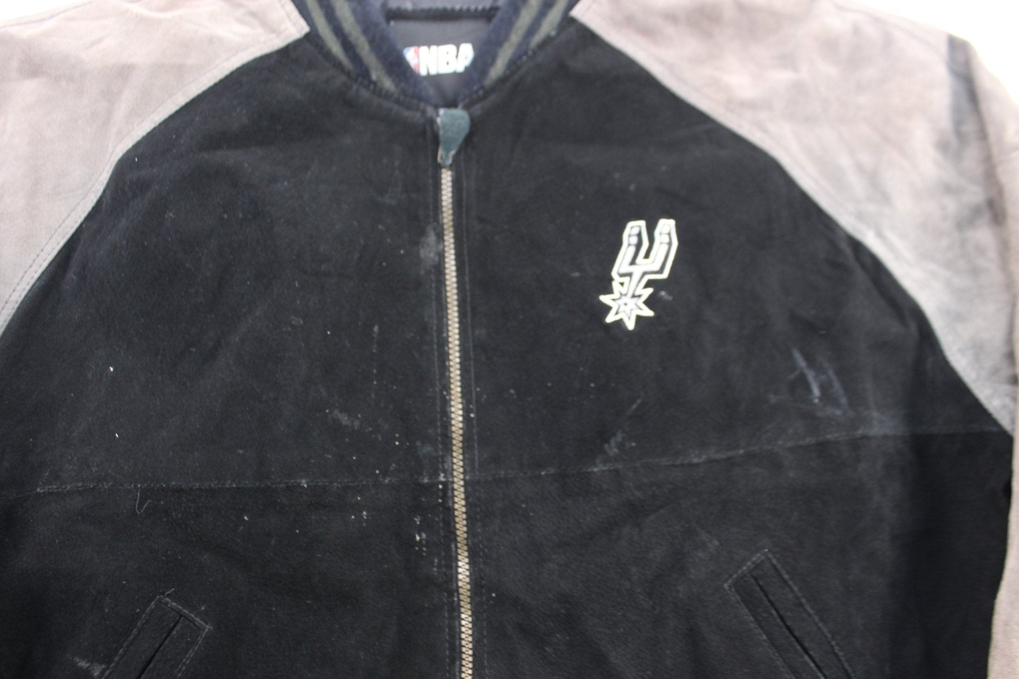 San Antonio Spurs Embroidered Suede Zip Up Jacket - ThriftedThreads.com