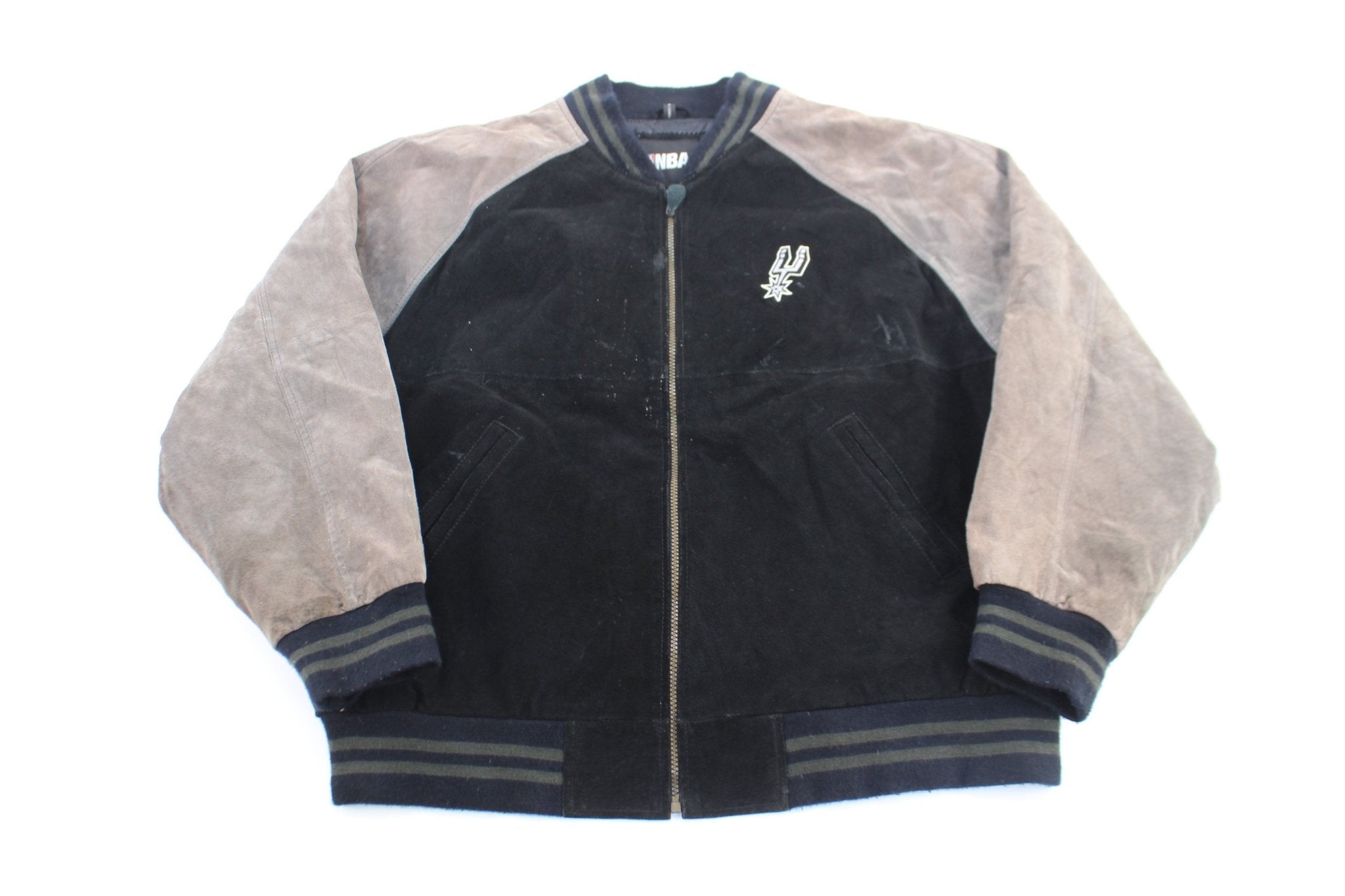 San Antonio Spurs Embroidered Suede Zip Up Jacket - ThriftedThreads.com