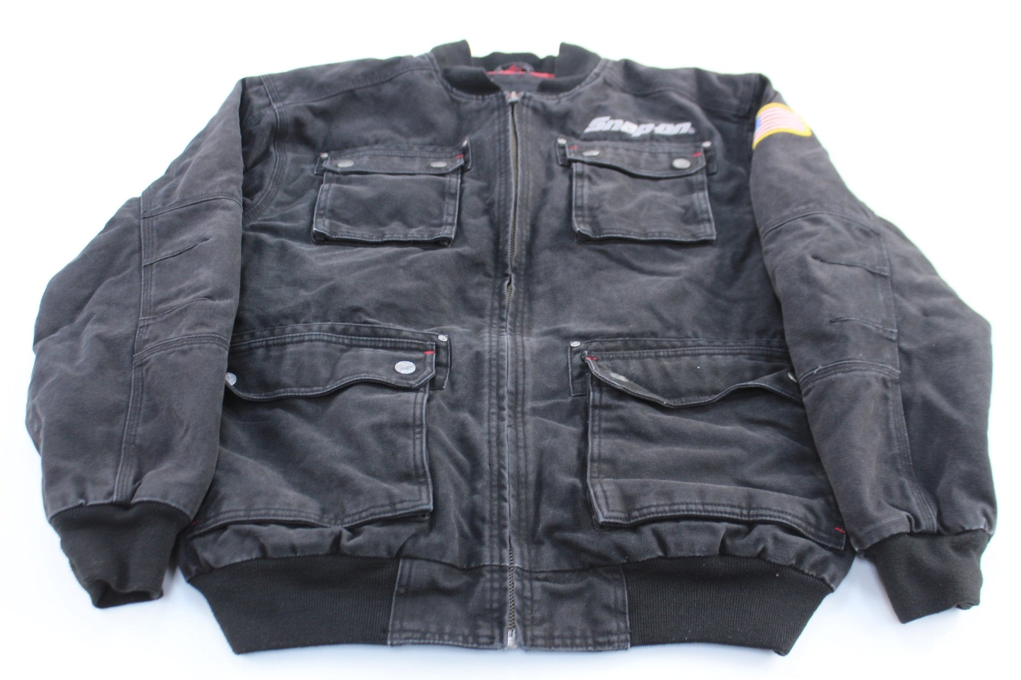 Snap - On Embroidered Logo Black Canvas Work Jacket - ThriftedThreads.com
