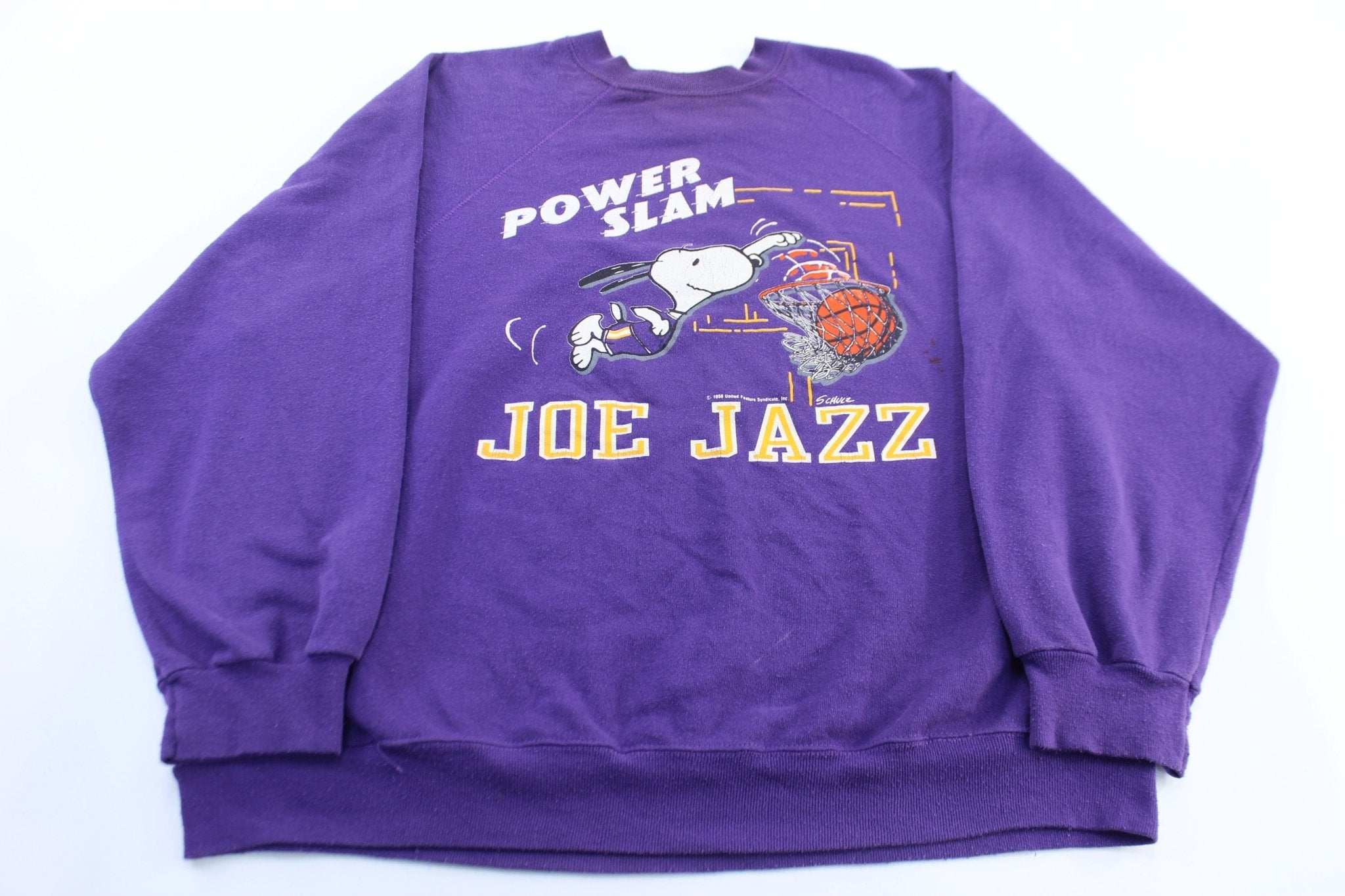 Snoopy Joe Jazz Power Slam Graphic Sweatshirt - ThriftedThreads.com