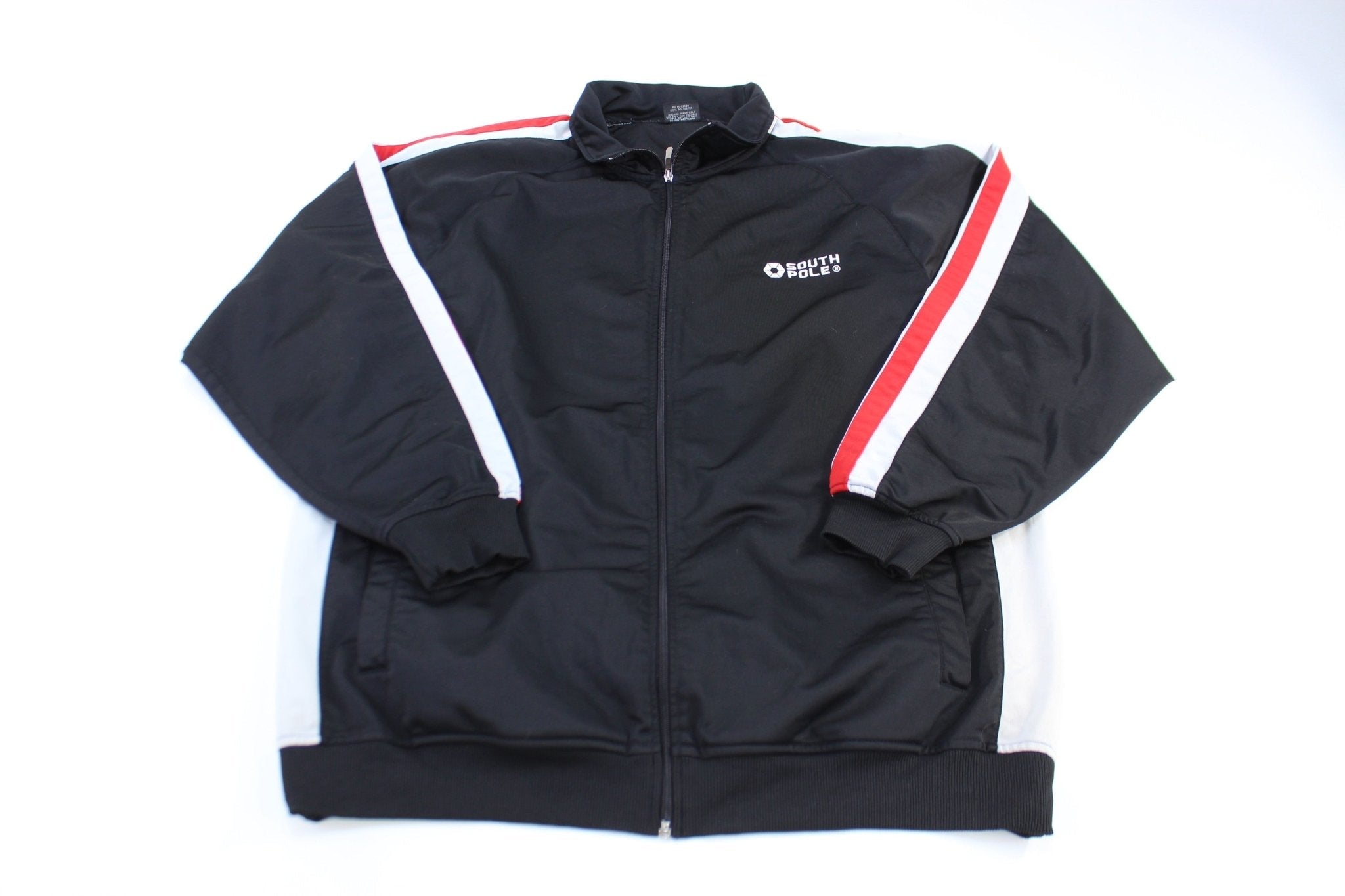 Southpole Embroidered Logo Black, Red & White Full Zip Track Jacket - jacket - Thrifted Threads