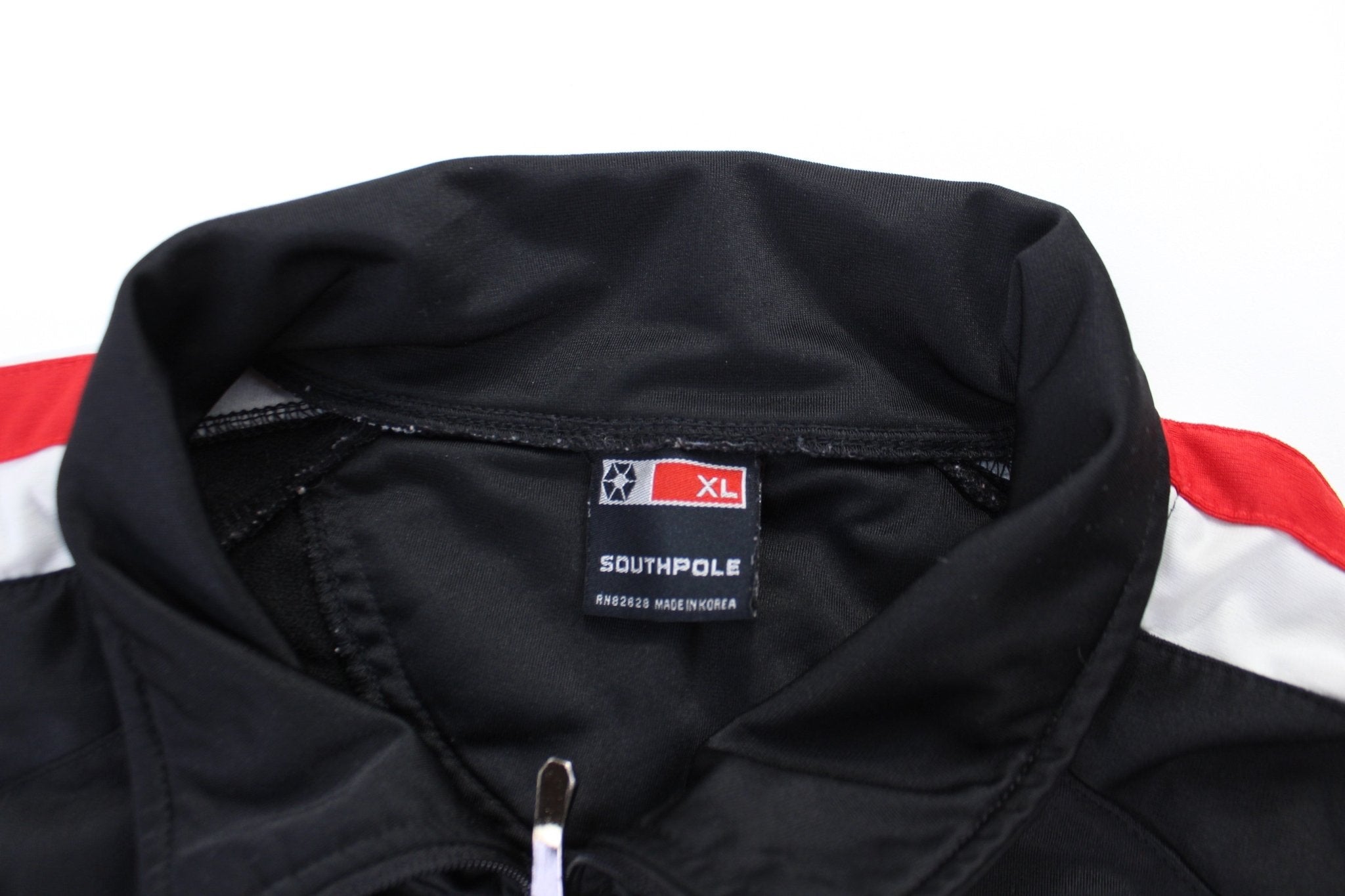 Southpole Embroidered Logo Black, Red & White Full Zip Track Jacket - jacket - Thrifted Threads