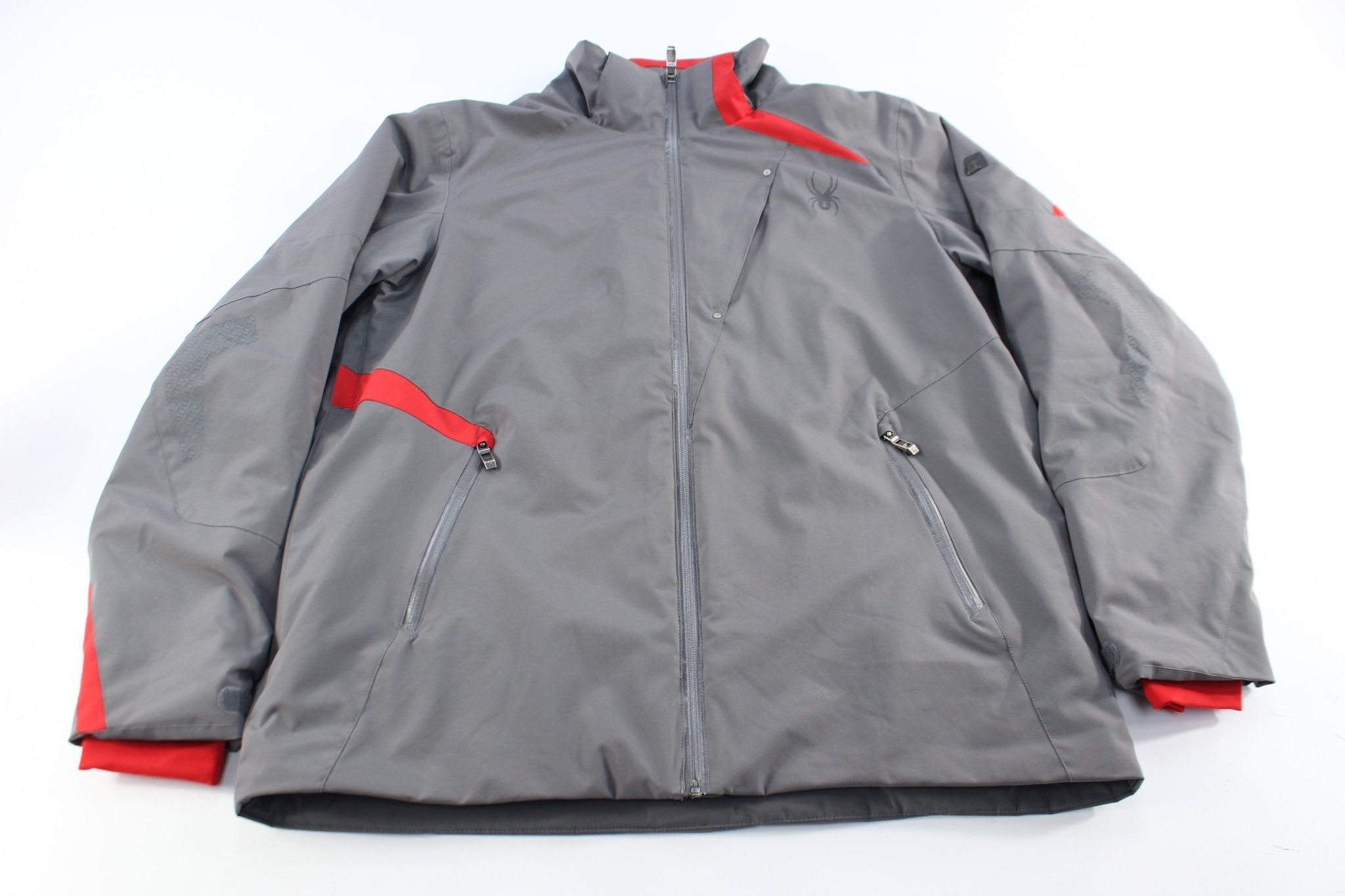 Spyder Logo Grey & Red Zip Up Jacket - ThriftedThreads.com