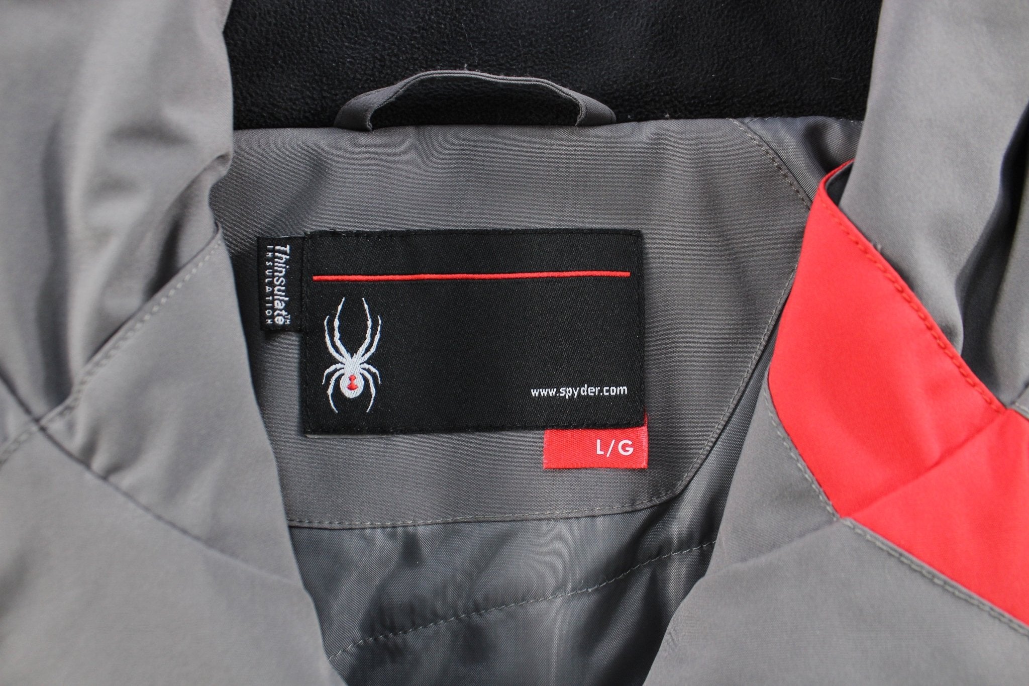 Spyder Logo Grey & Red Zip Up Jacket - ThriftedThreads.com