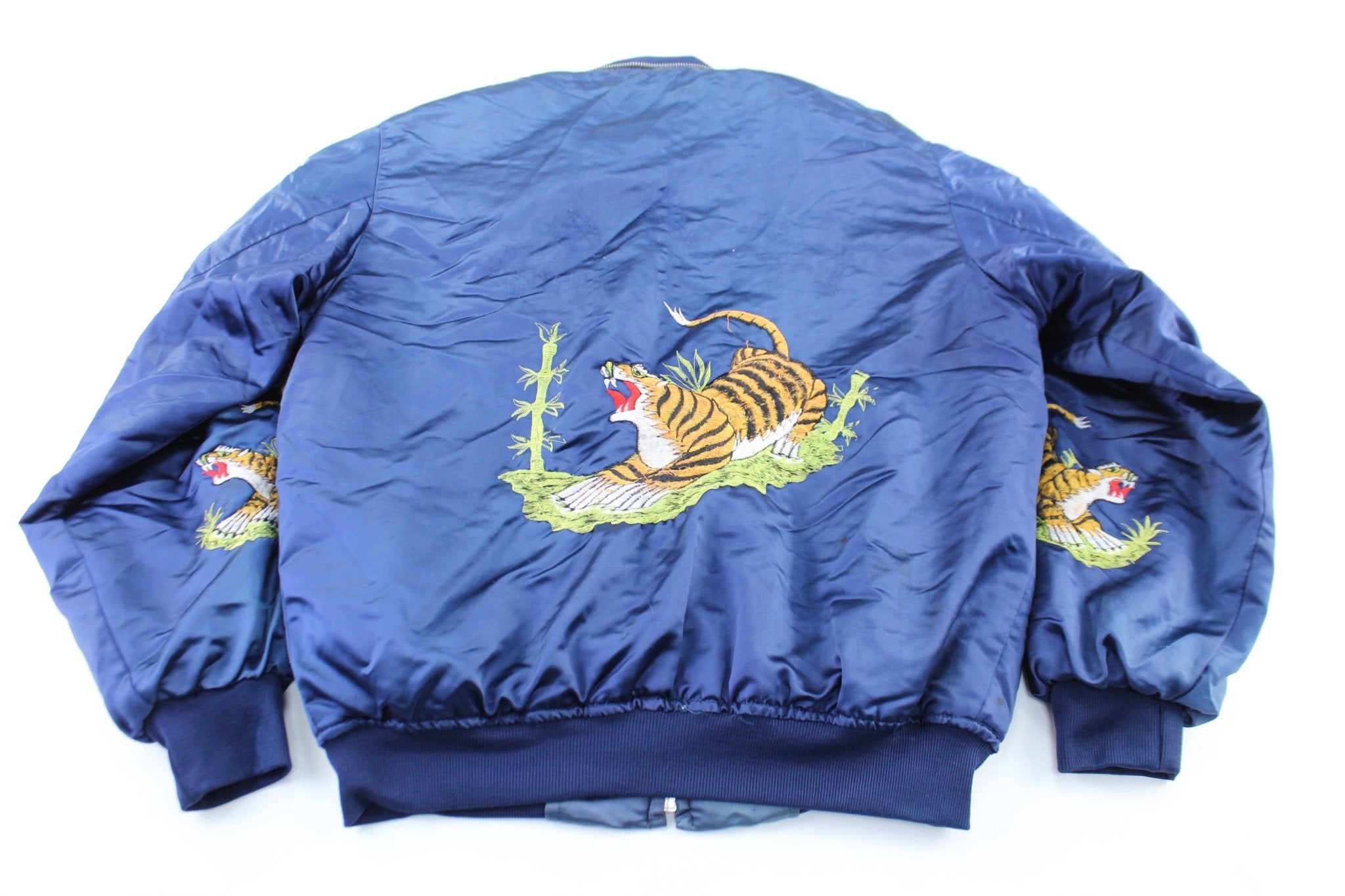 Sukajan Embroidered Tiger Souvenir Bomber Zip Up Jacket - ThriftedThreads.com
