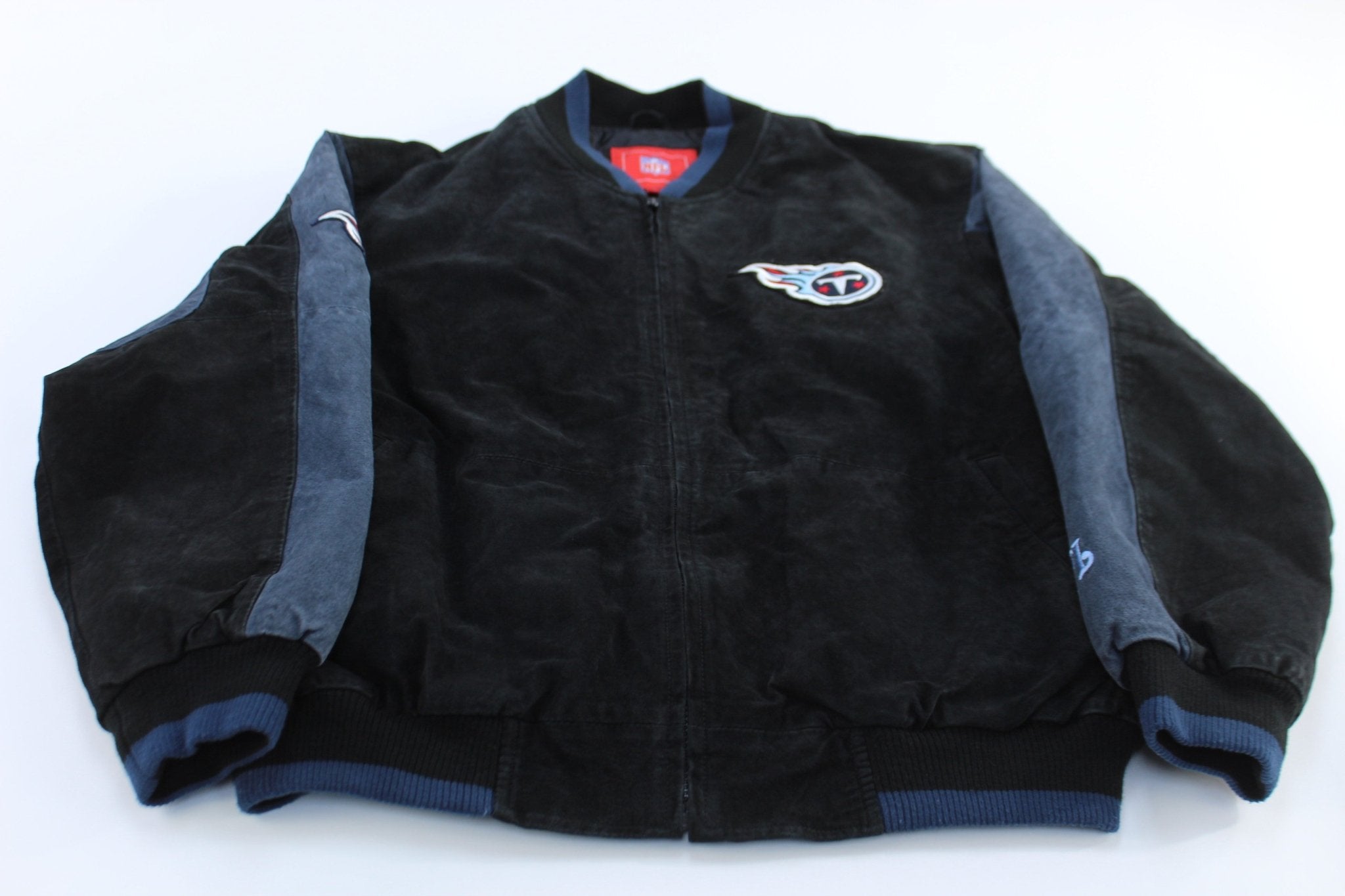 Tennessee Titans Football Embroidered Suede Zip Up Jacket - ThriftedThreads.com
