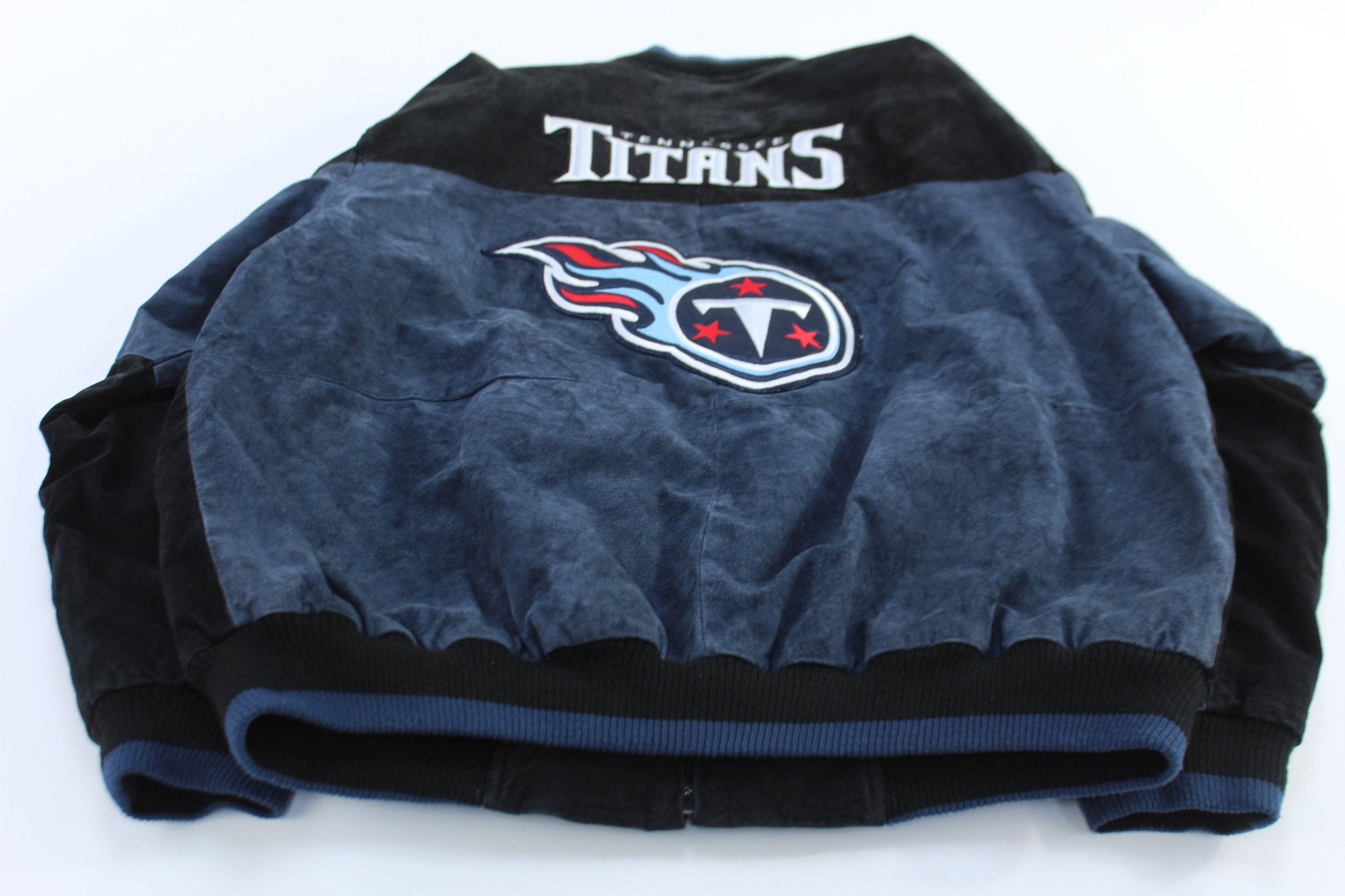 Tennessee Titans Football Embroidered Suede Zip Up Jacket - ThriftedThreads.com