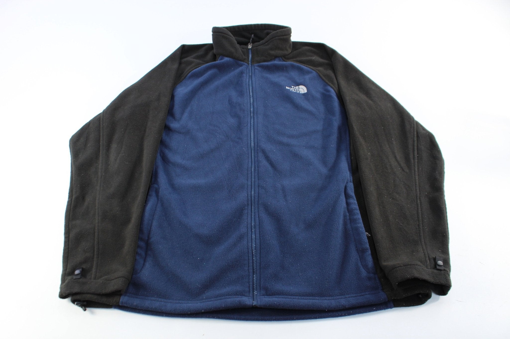 The North Face Embroidered Logo Black & Blue Zip Up Jacket - ThriftedThreads.com