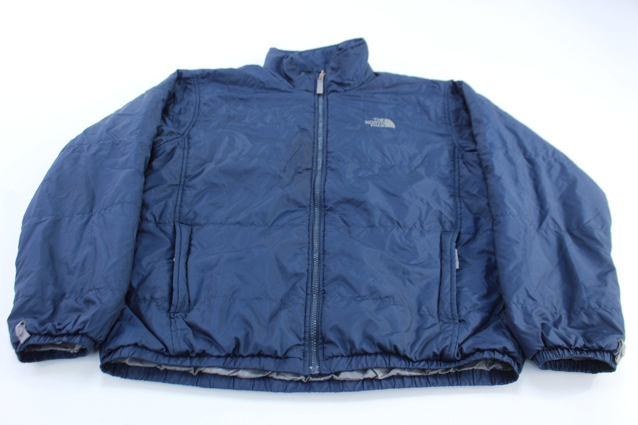 The North Face Embroidered Logo Blue Zip Up Jacket - ThriftedThreads.com