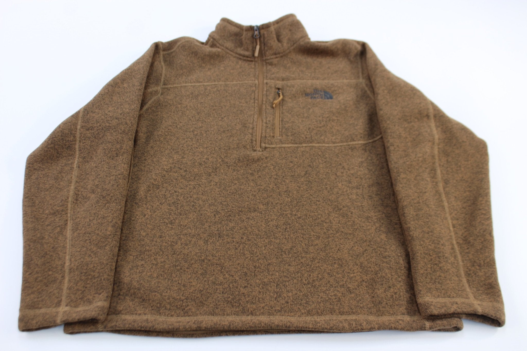 The North Face Embroidered Logo Brown Half Zip Pullover - ThriftedThreads.com