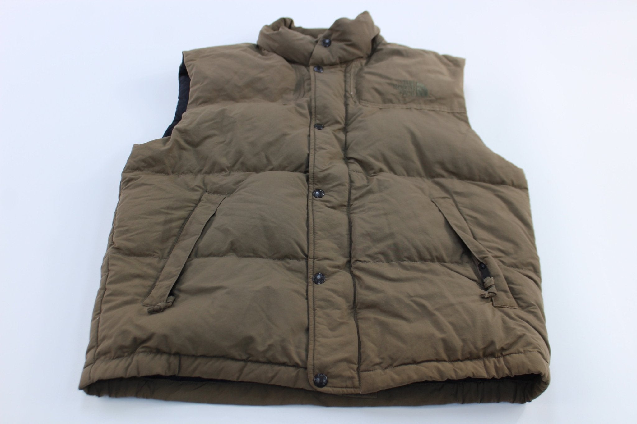 The North Face Embroidered Logo Brown Puffer Vest - ThriftedThreads.com