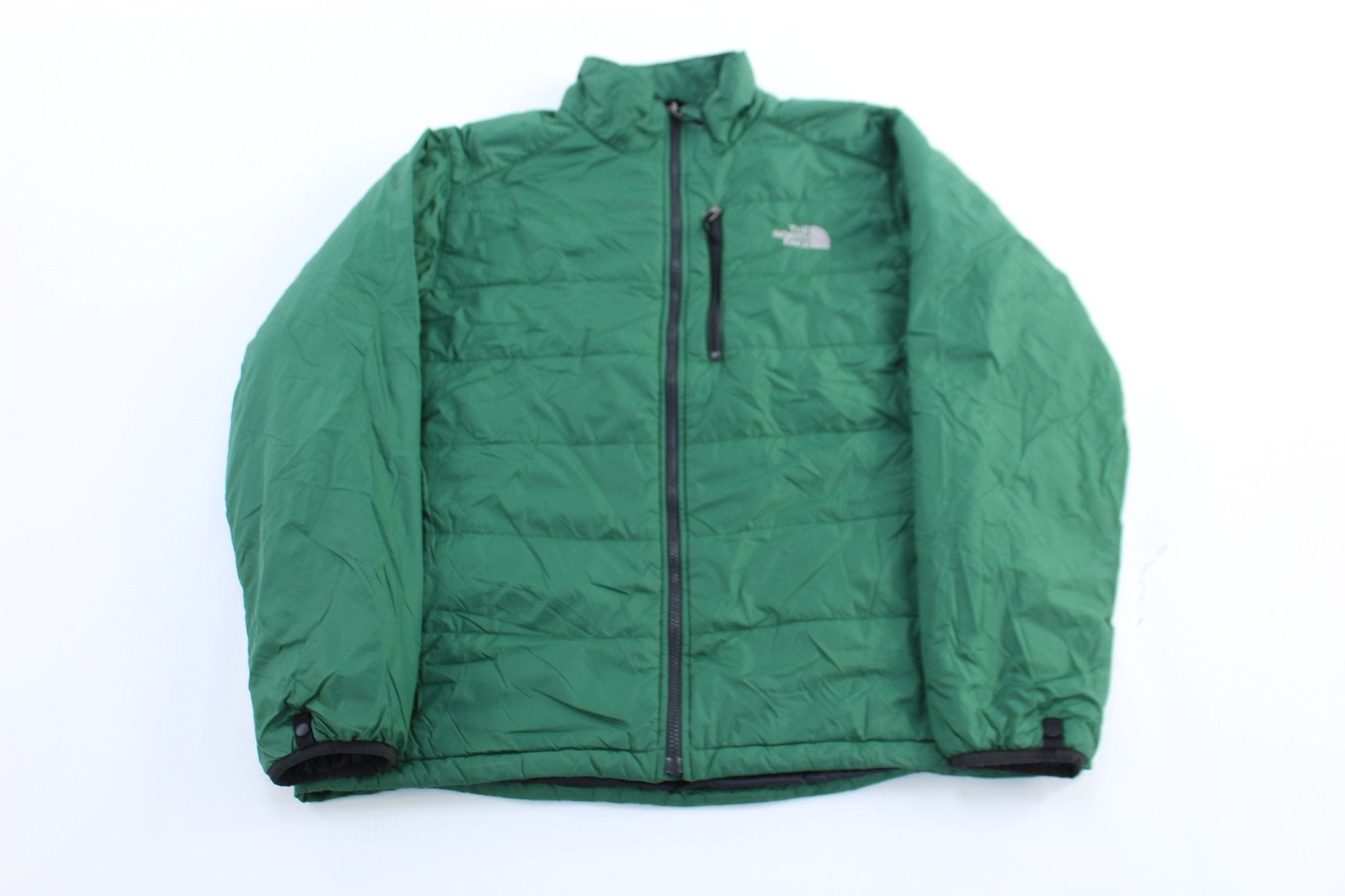 The North Face Embroidered Logo Green Puffer Jacket - ThriftedThreads.com