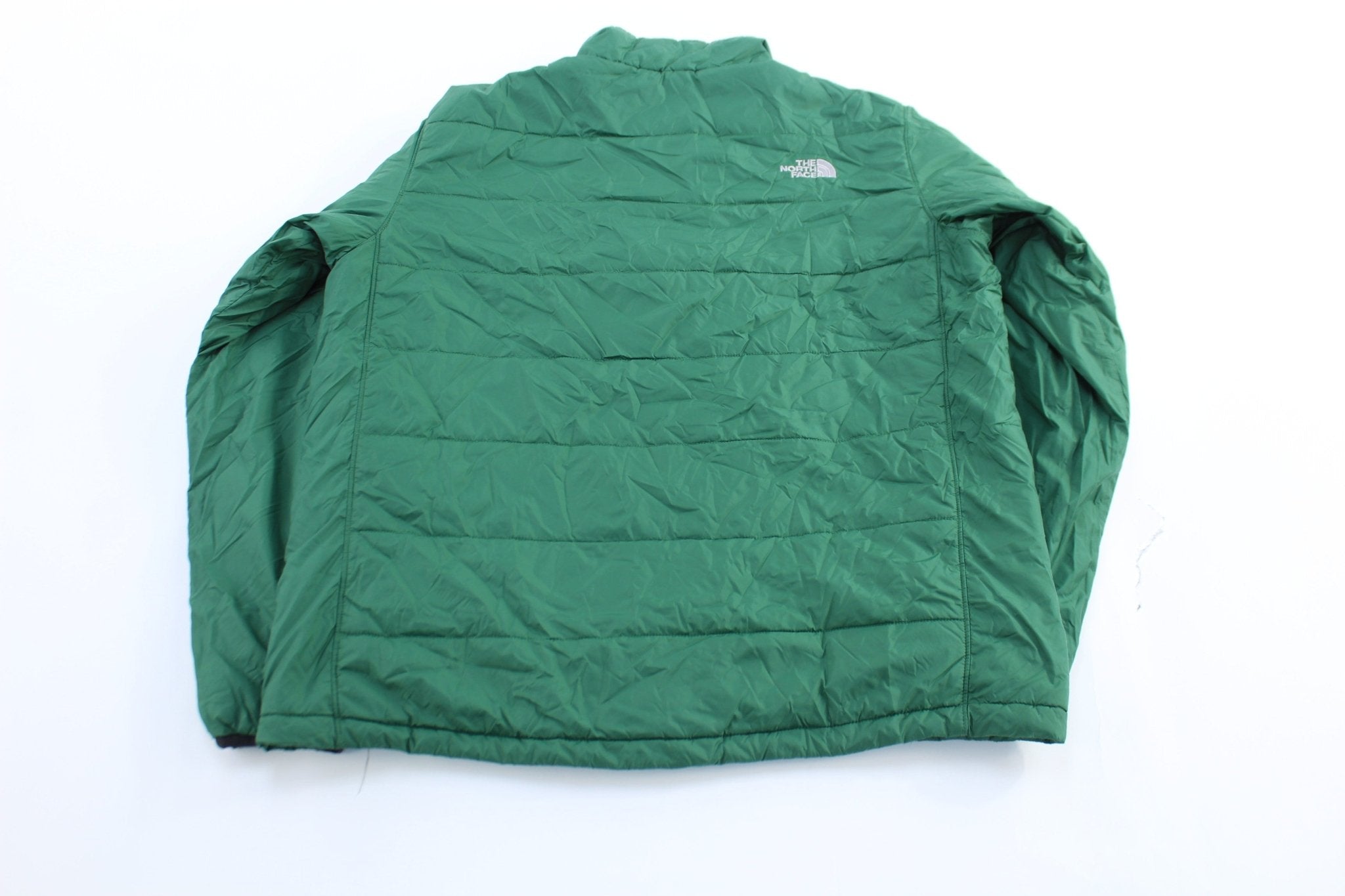 The North Face Embroidered Logo Green Puffer Jacket - ThriftedThreads.com