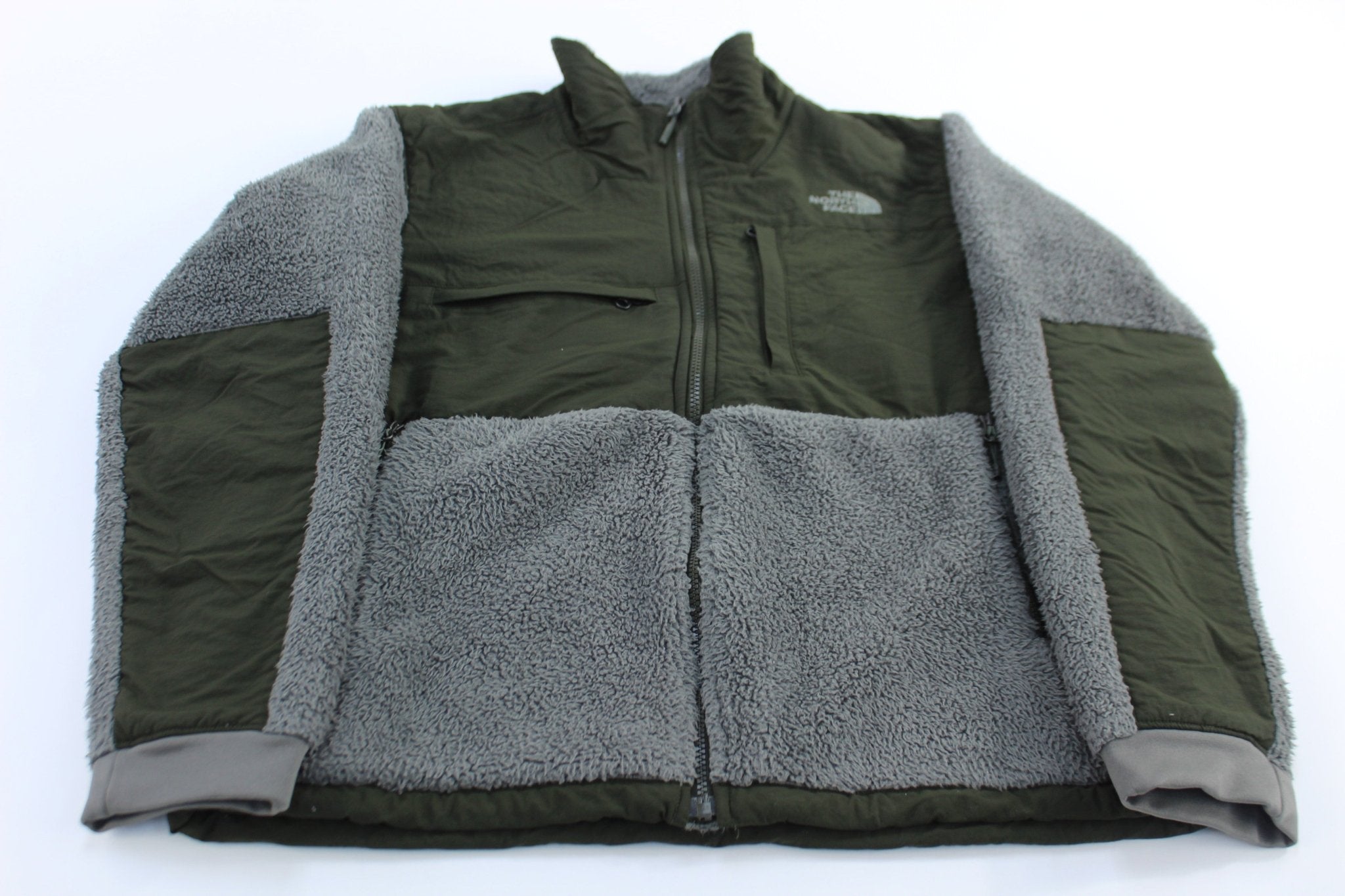 The North Face Embroidered Logo Green Sherpa Jacket - ThriftedThreads.com